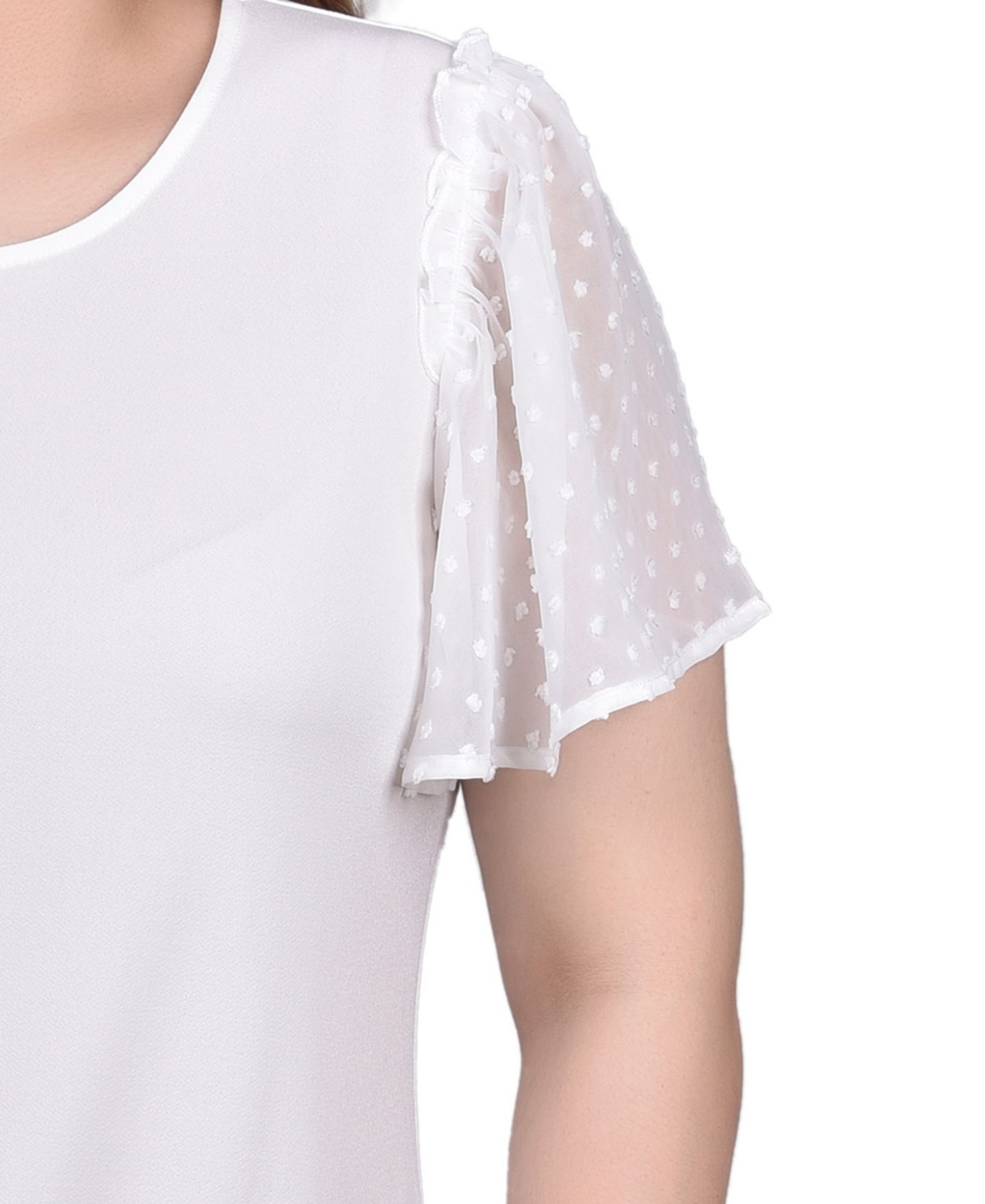 Женский топ NY Collection Petite Clip Dot Flutter Sleeve, цвет: Слоновая кость — фото 4
