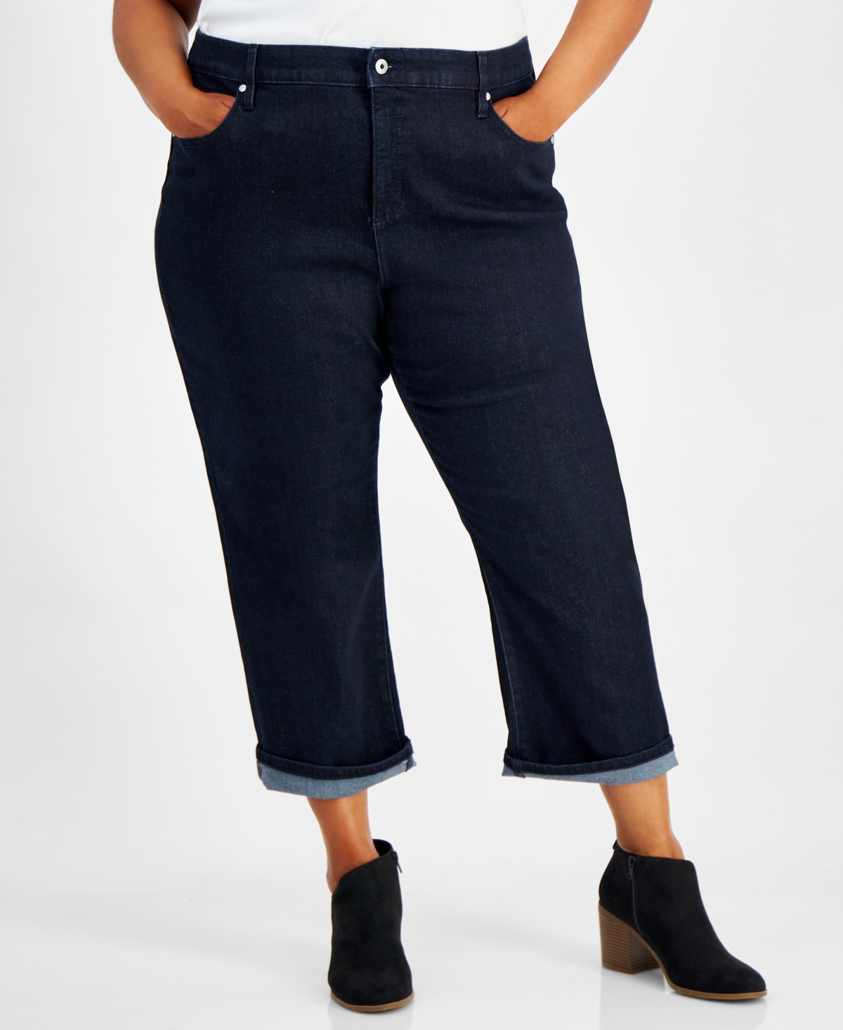 Shop Style & Co Plus Size Mid-rise Curvy Capri Jeans, Created For Macy's In Rinse