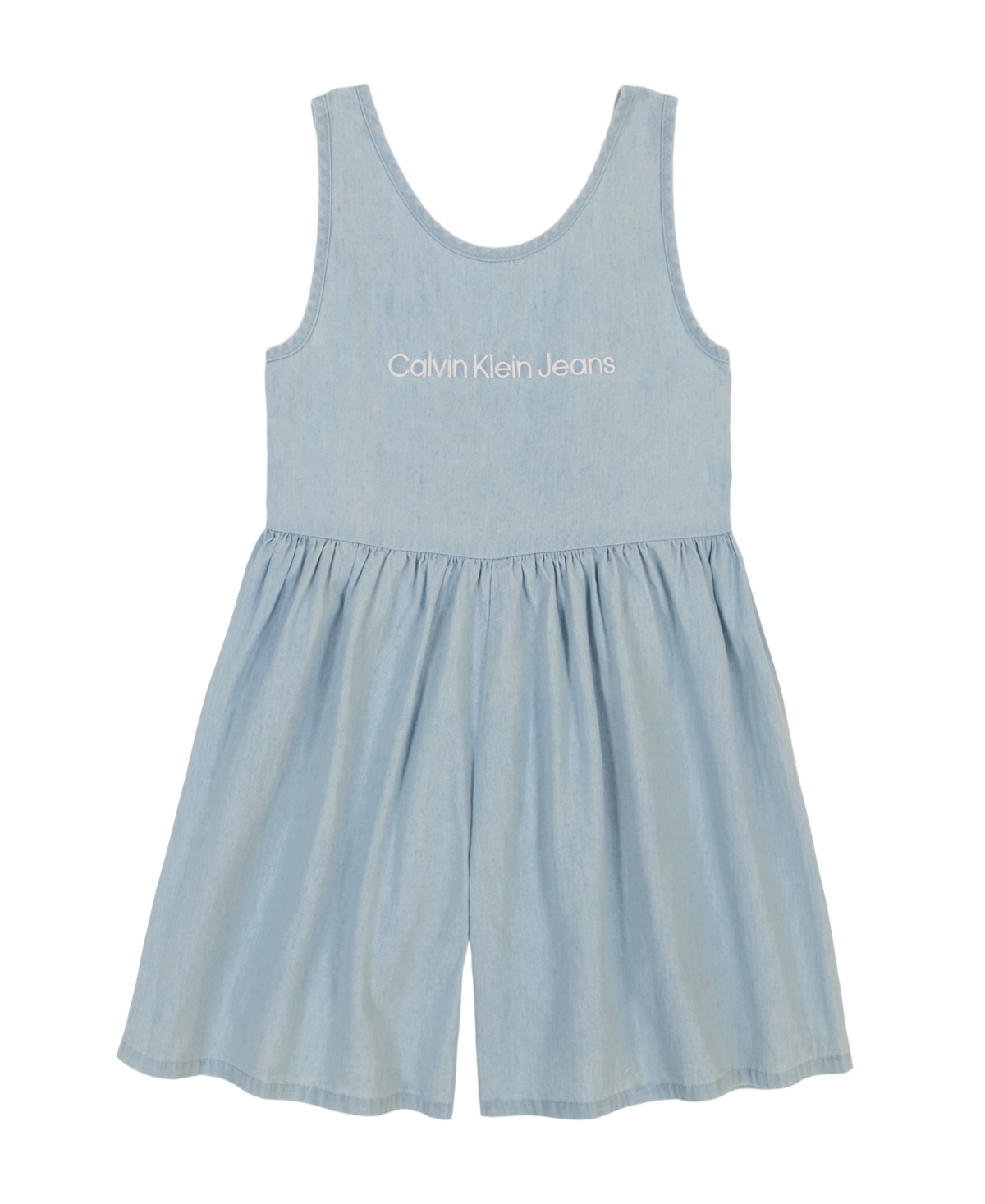 Calvin Klein Kids' Little Girls Lightweight Denim Wide Leg Romper In Blue