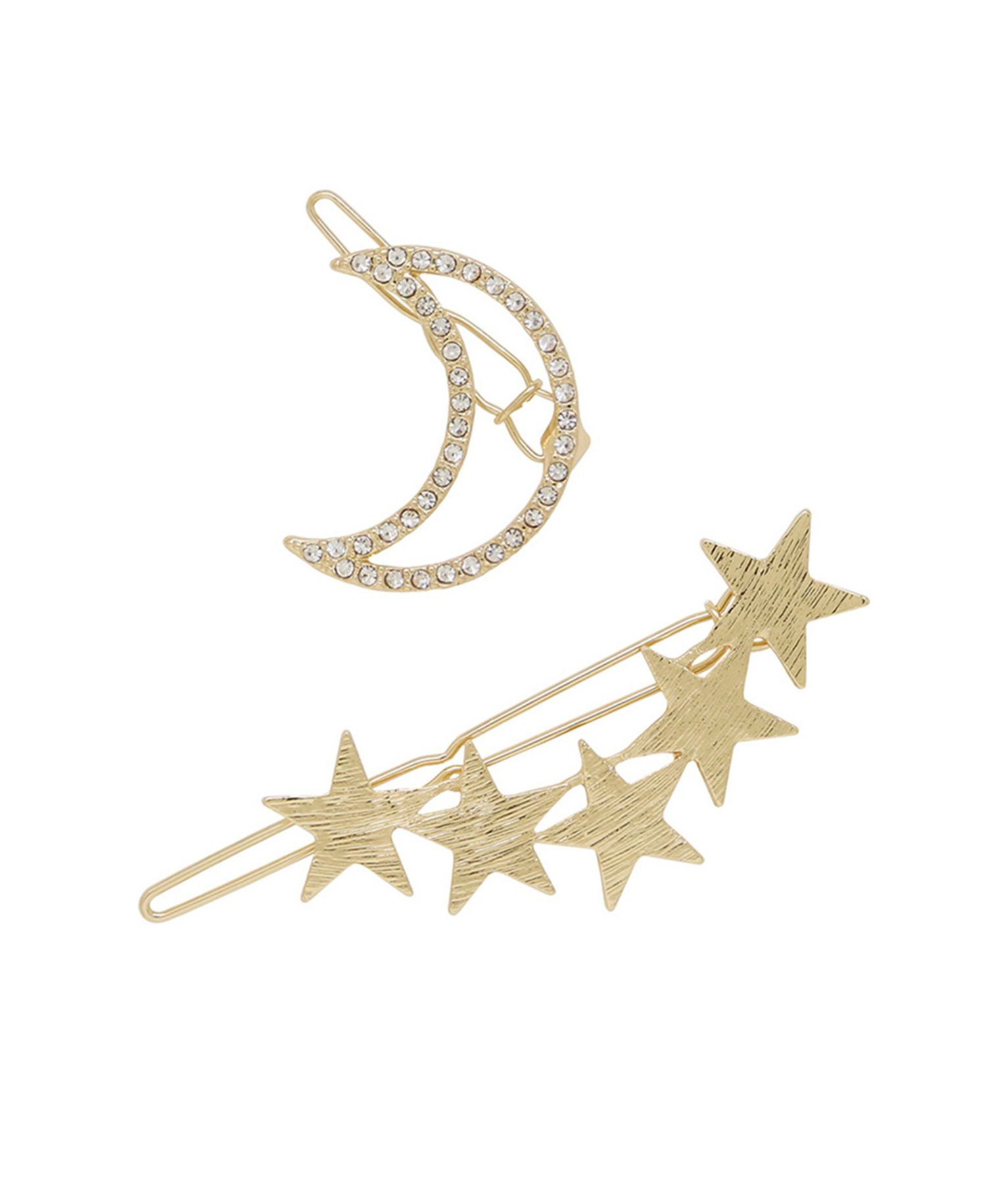 Stars and Moon Hair Barrettes in Gold-Tone, Set of 2