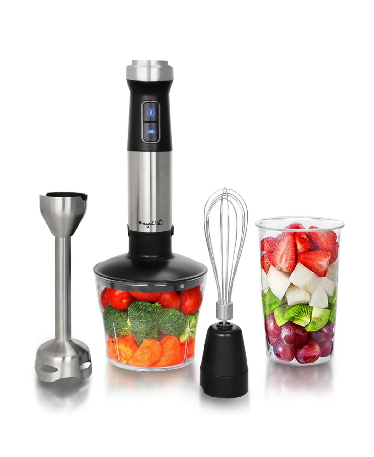 Megachef 4 In 1 Multipurpose Immersion Hand Blender With Speed Control And Accessories In Silver