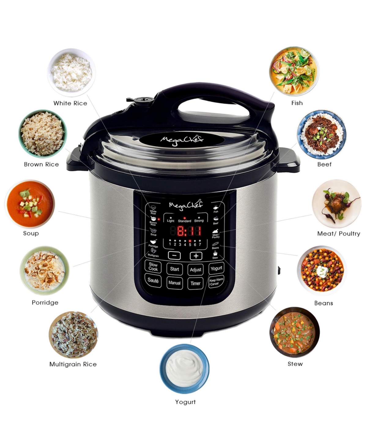Megachef 8qt Digital Pressure Cooker With 13 Pre-set Multi Function Features In Silver