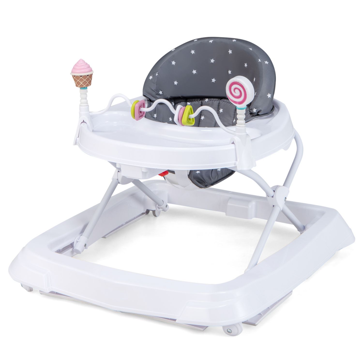 Baby Walker with Adjustable Heights, Foldable Frame, and Removable Seat