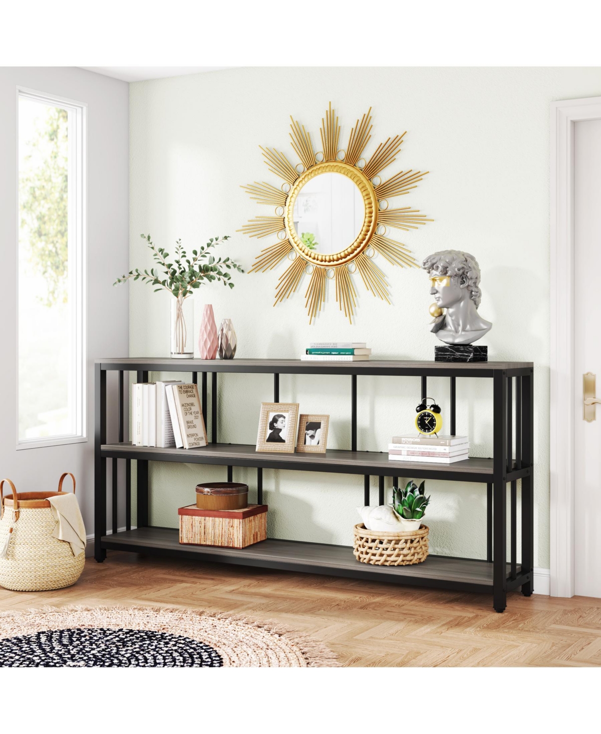 Tribesigns Long Console Sofa Table, 70.89 inches, 3 Tier, Industrial Large Behind Couch Table for Entryway Hallway Living Room Garage