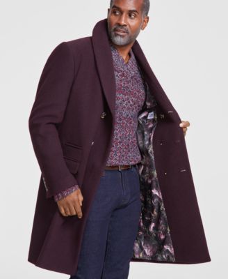 Tayion Men Classic Fit Double Breasted Wine Solid Overcoat 