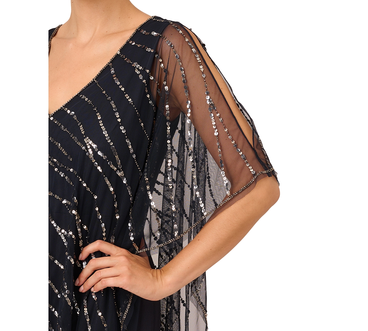 Shop Adrianna Papell Women's V-neck Beaded Popover Gown In Midnight