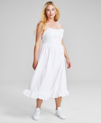 And Now This - Women's Cotton Corset Ruffled Sleeveless Midi Dress