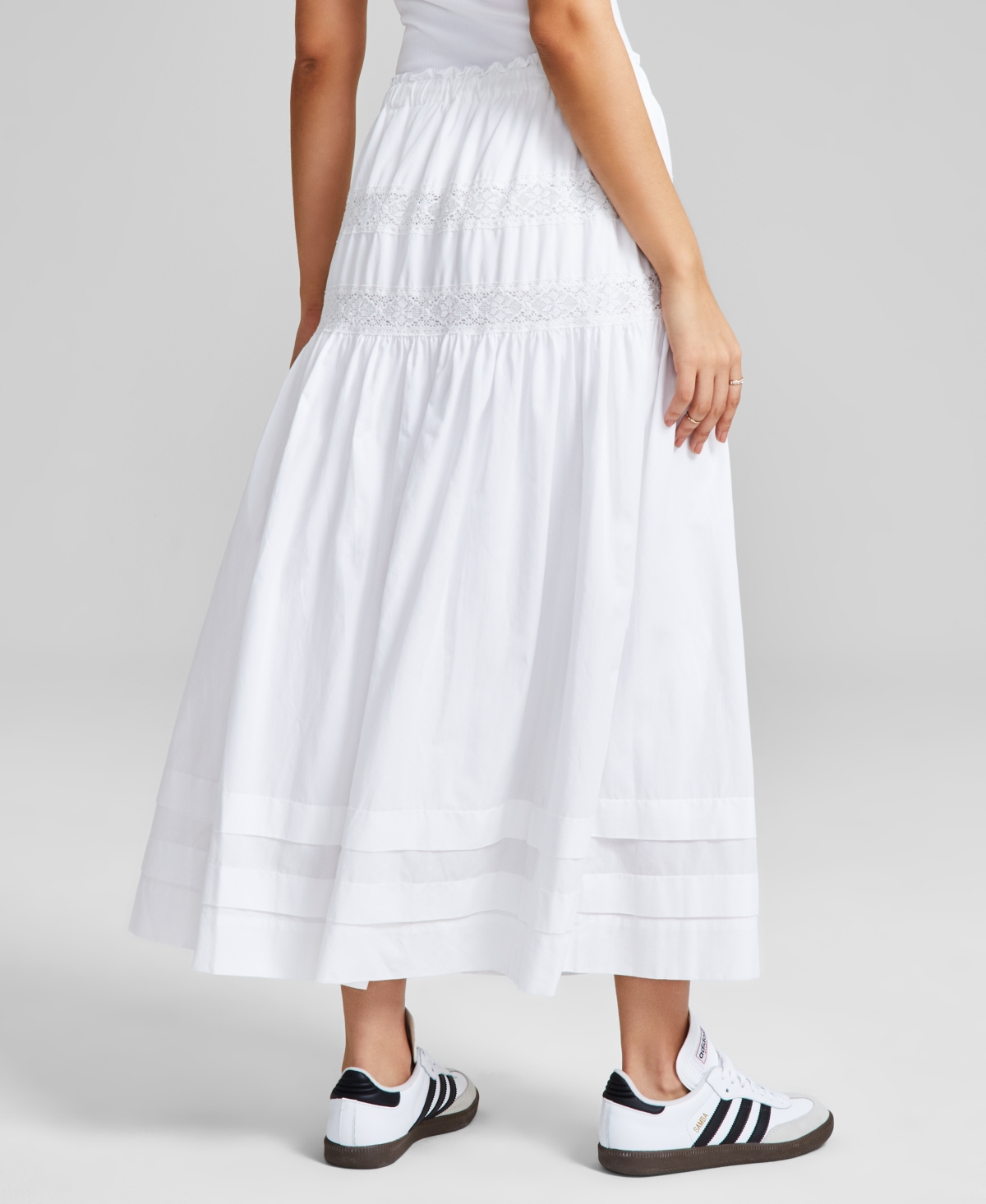 And Now This Women's Tie-waist Lace-inset Maxi Skirt, Regular & Petites, Created For Macy's In White