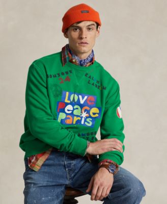 폴로 랄프로렌 Polo Ralph Lauren Mens Love Peace Paris Fleece Sweatshirt,Cruise Green
