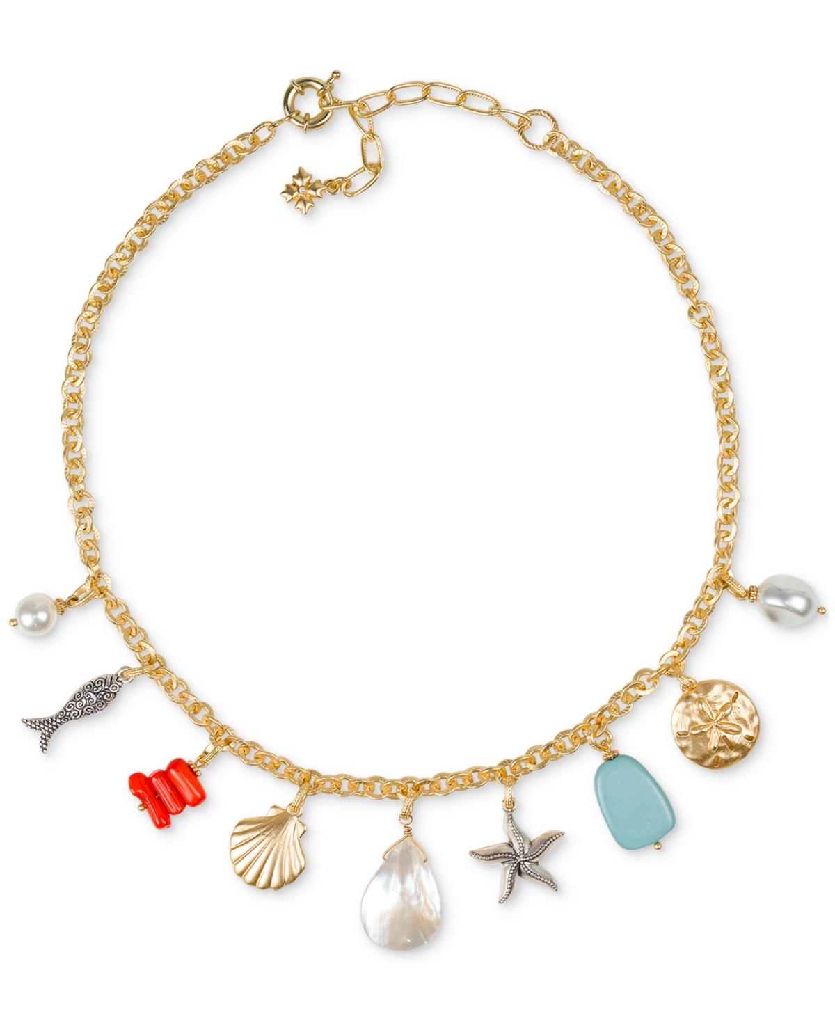 Patricia Nash Gold-tone Mixed Stone Seashore Charm Statement Necklace, 16" + 3" Extender In Egyp Gold