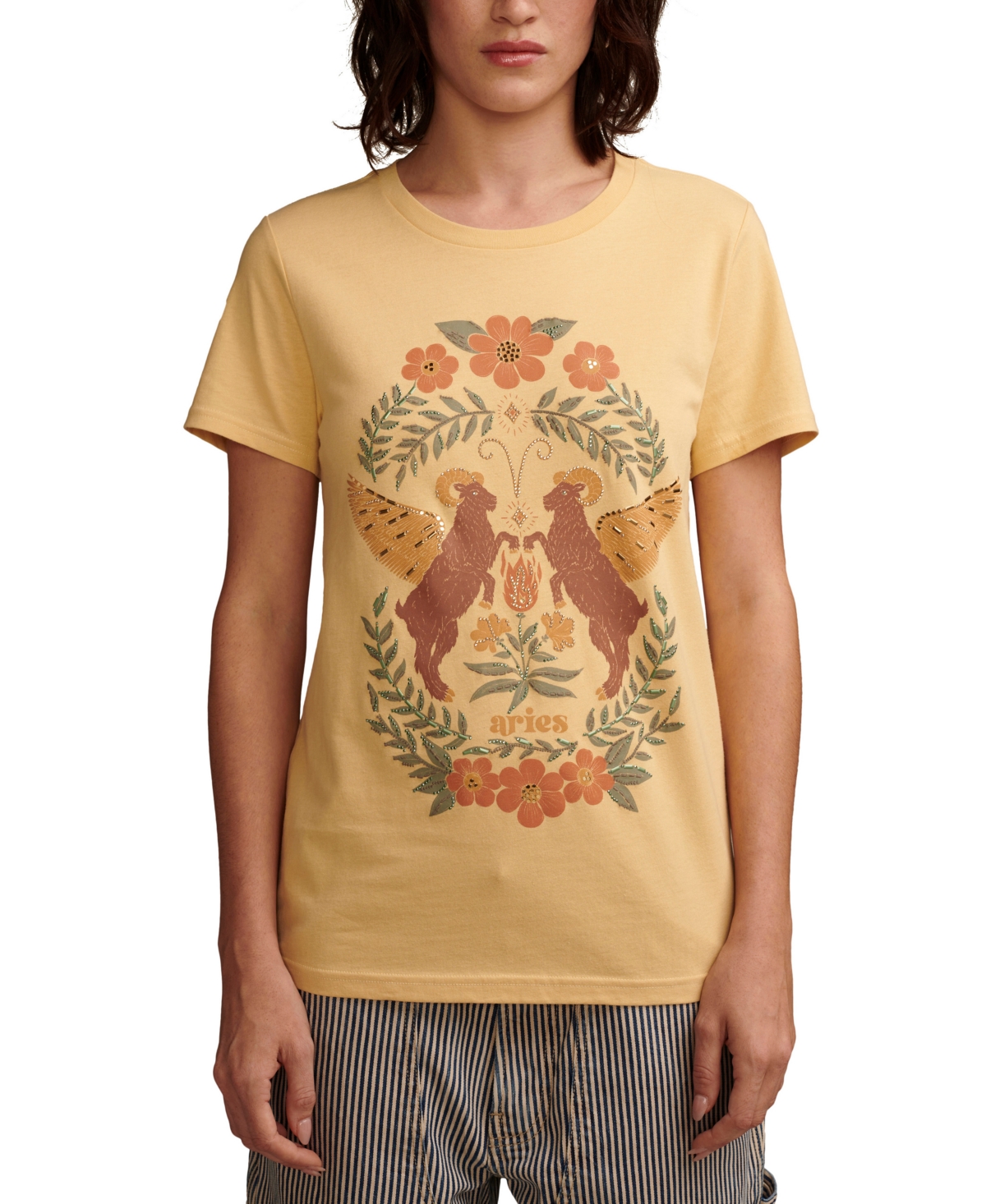 Shop Lucky Brand Women's Aries Classic Crewneck Cotton Short-sleeve T-shirt In New Wheat