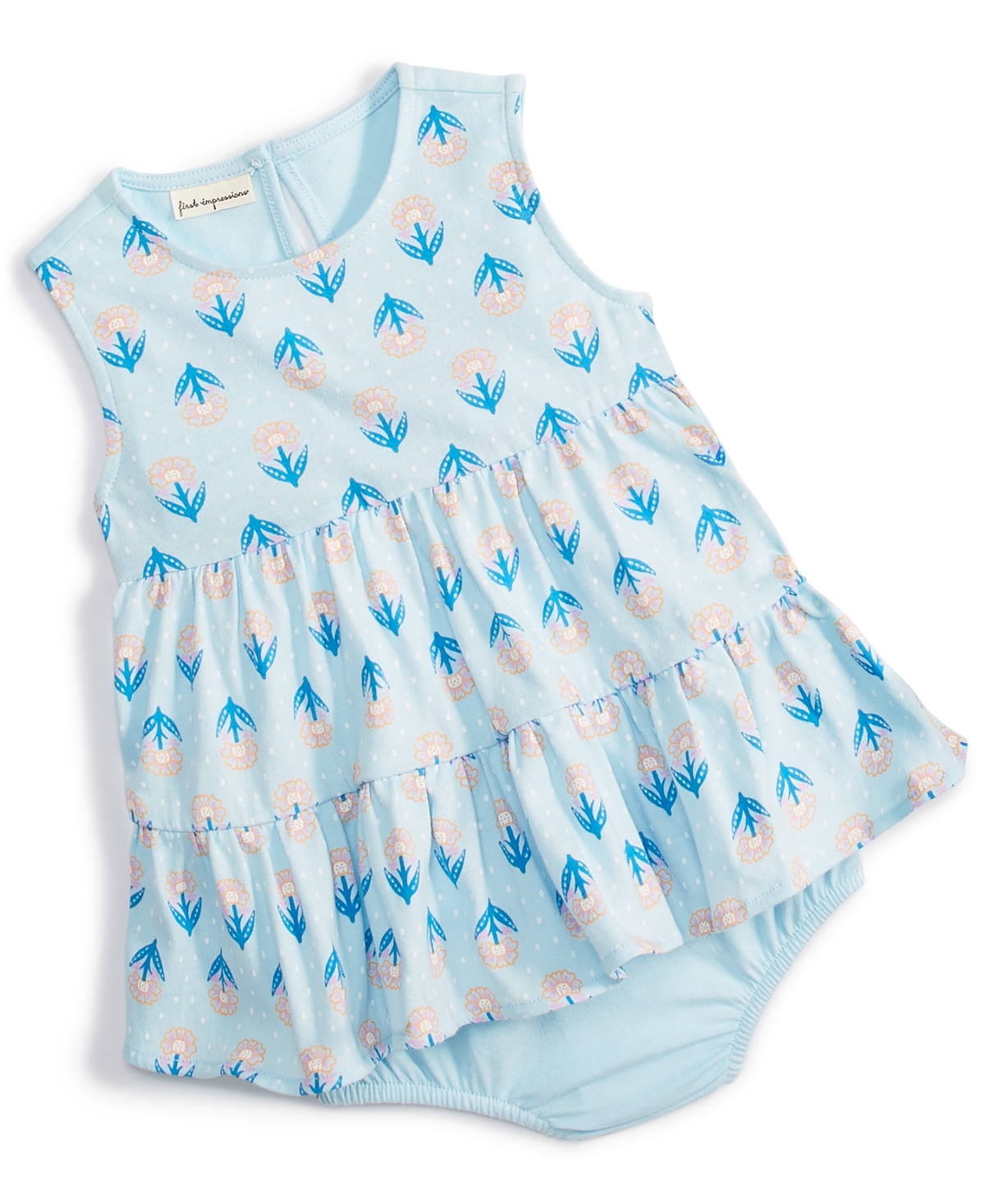 Shop First Impressions Baby Girls Bright Stamp Floral Cotton Sunsuit, Created For Macy's In Oasis Blue