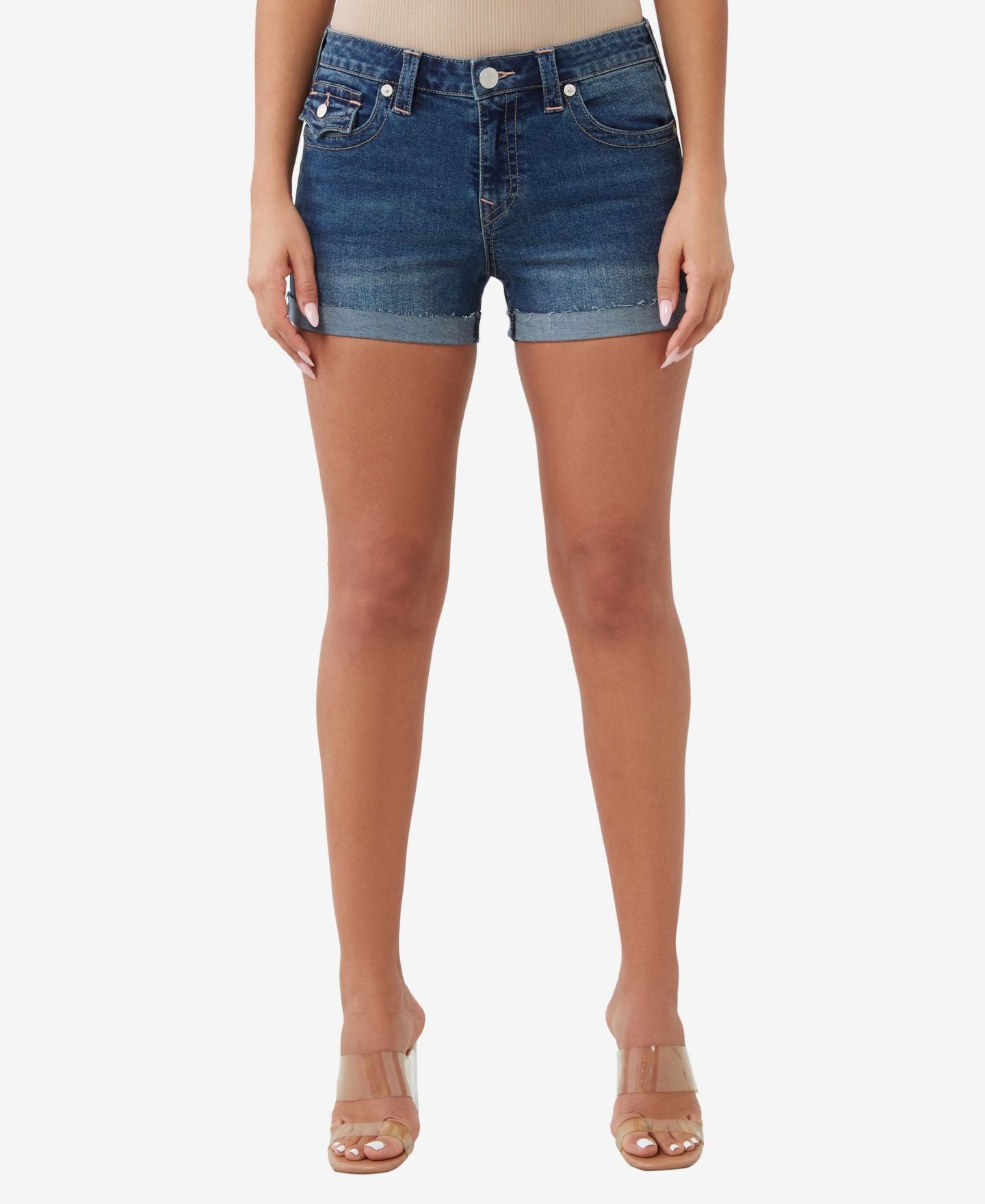 Женские шорты True Religion Jennie Flap Rolled Denim Shorts, цвет: Persian Gulf — фото 1