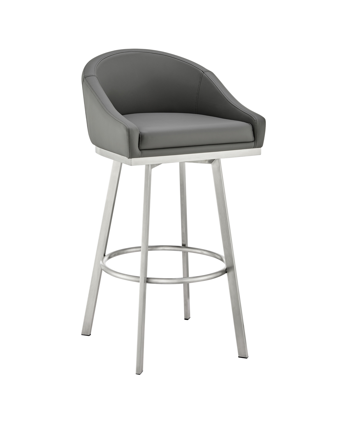 Shop Armen Living Eleanor 30" Swivel Bar Stool In Brushed Stainless Steel With Faux Leather In Gray,brushed Stainless Steel