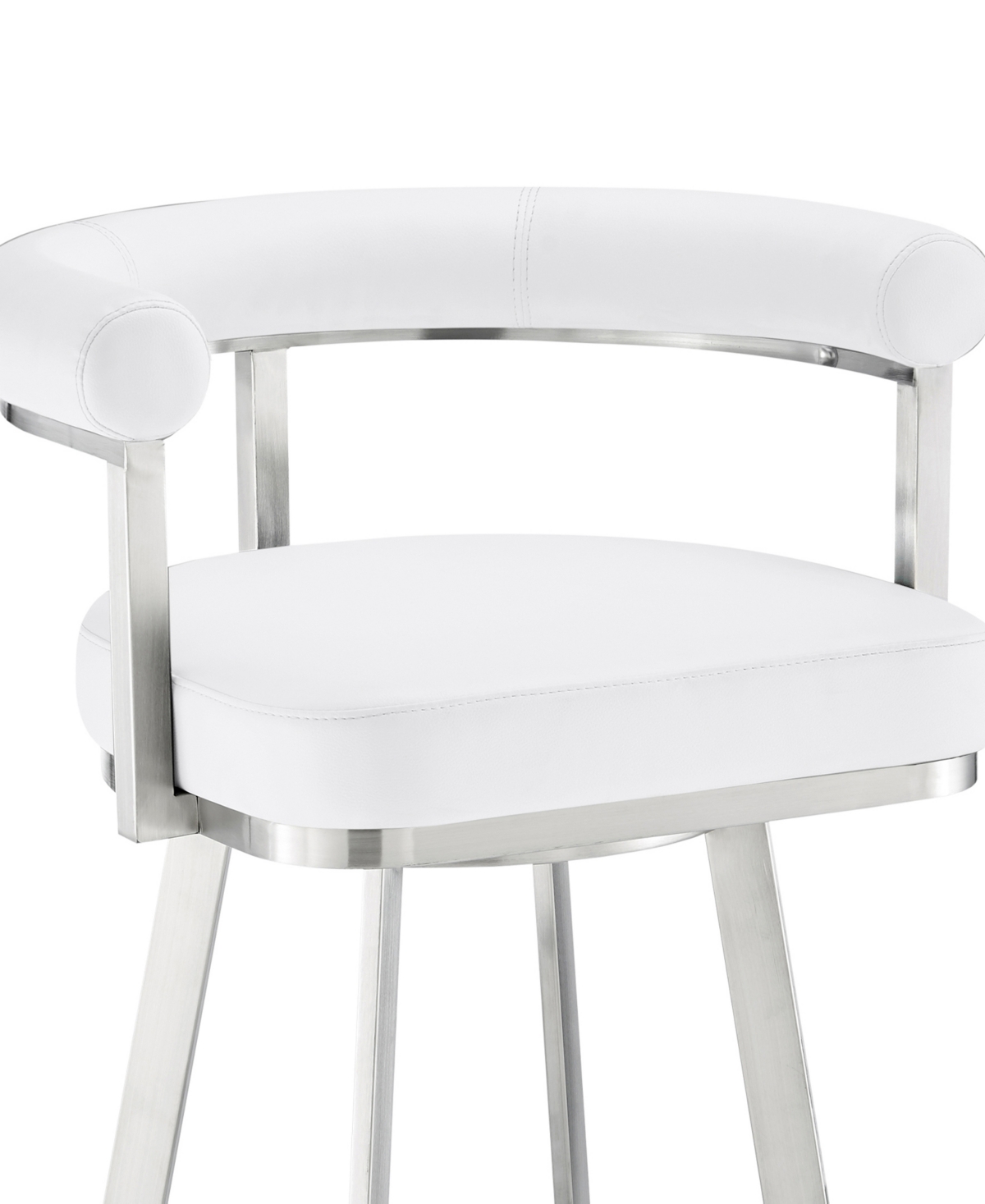 Armen Living Magnolia 26" Swivel Counter Stool In Brushed Stainless Steel With Faux Leather In White,brushed Stainless Steel