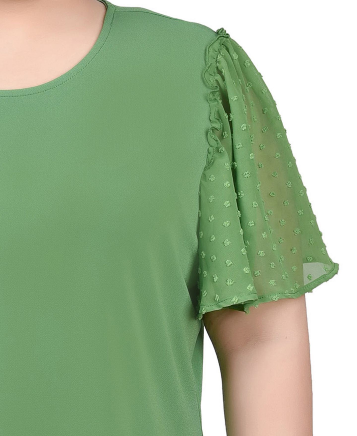 Женский топ NY Collection Plus Size Clip Dot Flutter Sleeve, цвет: Мятный зелёный — фото 4