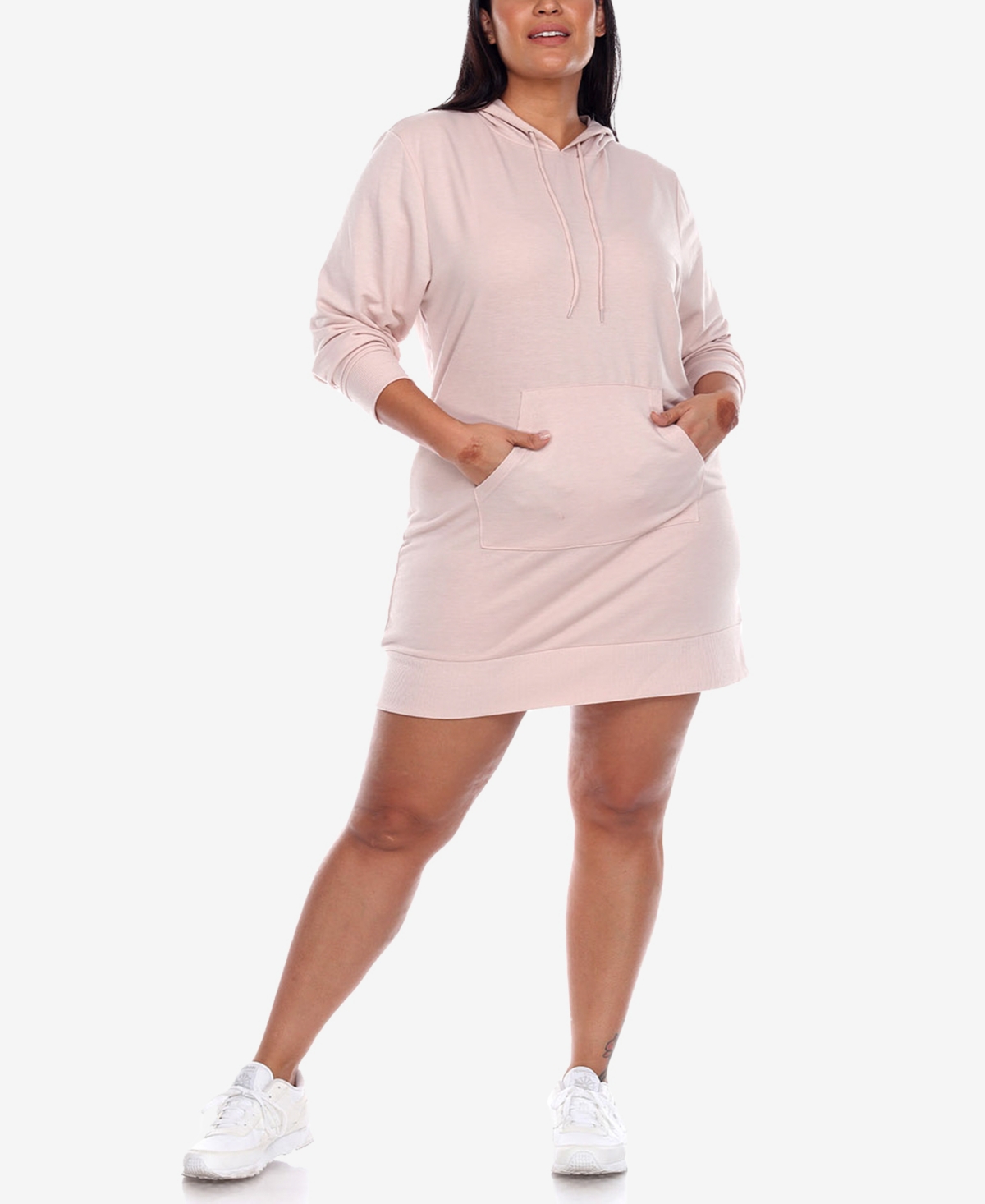 Plus Size Hoodie Sweatshirt Dress - Beige