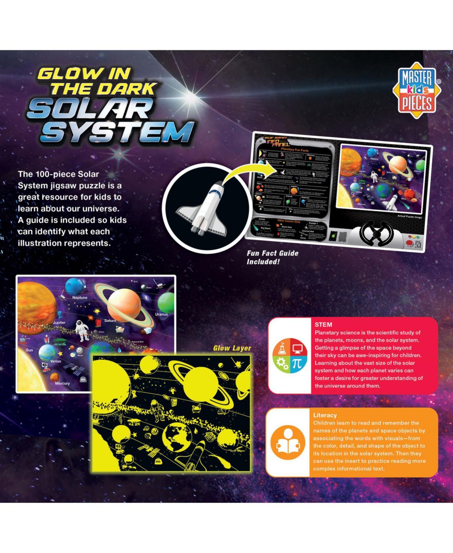 Детский пазл MasterPieces Puzzles MasterPieces Glow in the Dark - Solar System 100 Piece Jigsaw Puzzle — фото 2