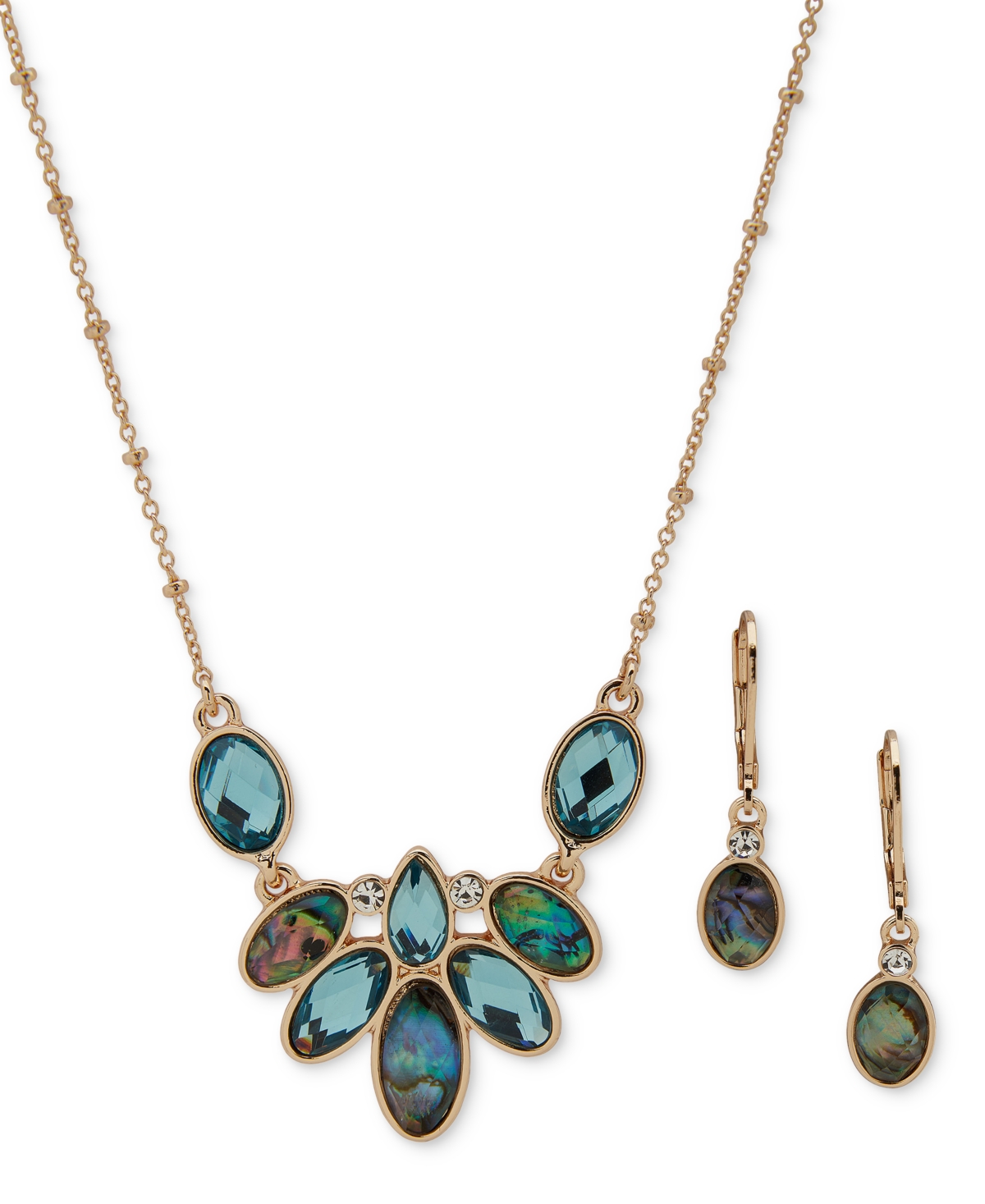Shop Anne Klein Gold-tone Mixed Stone Statement Necklace & Drop Earrings Set In Blue