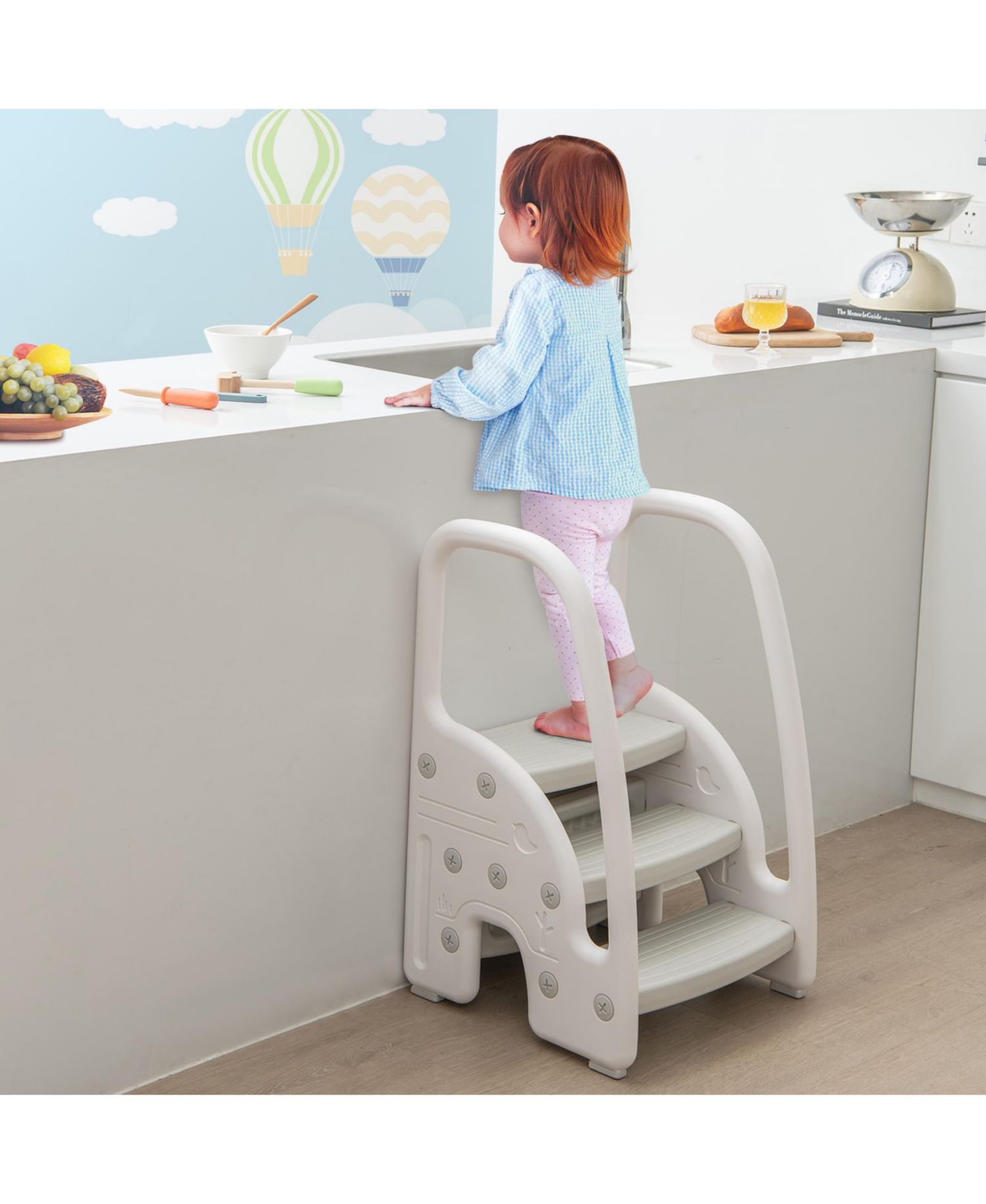 Kids 3-Step Stool with Safety Handles and Non-slip Pedals