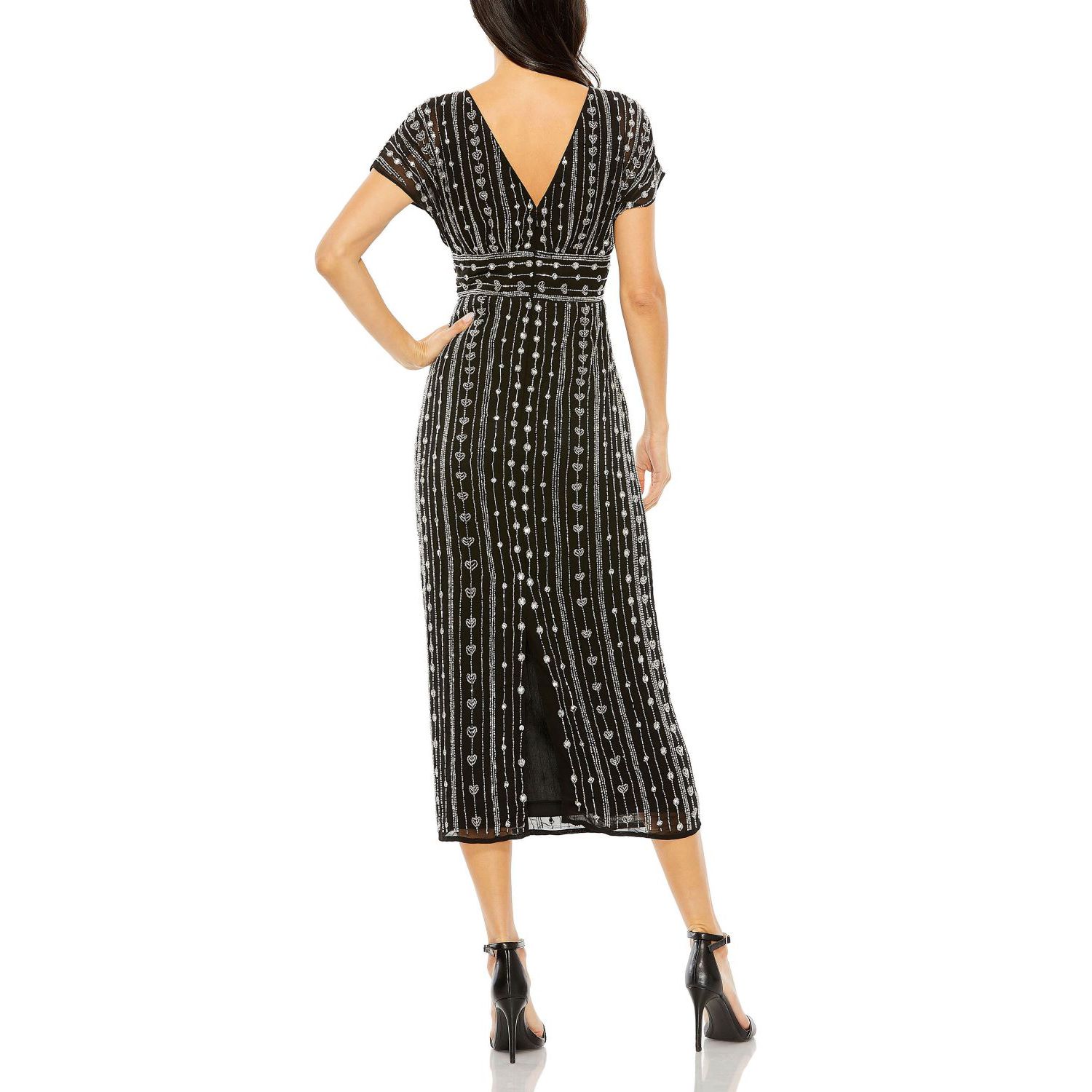 Women's Beaded Cap Sleeve Column Midi Dress