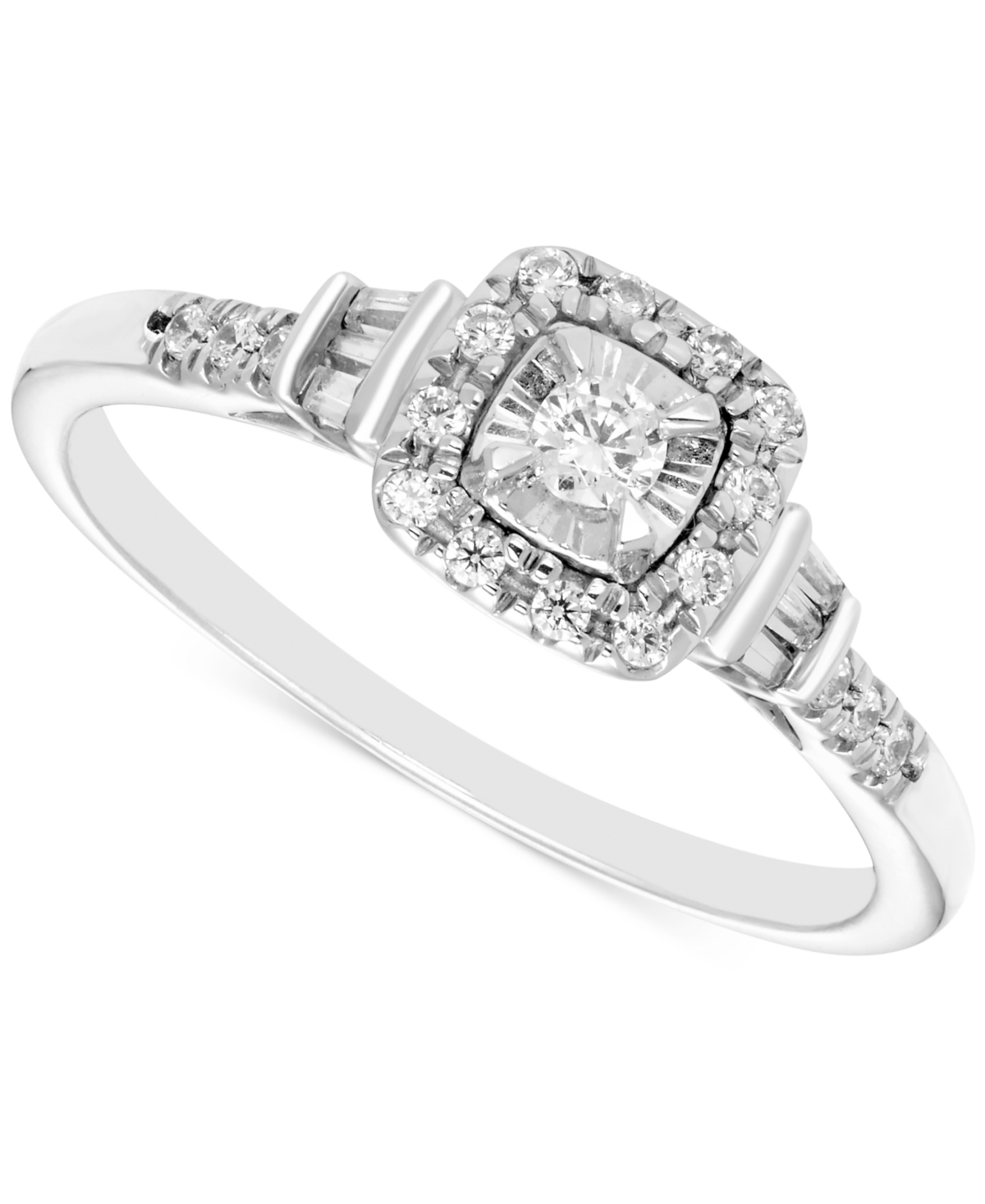 Shop Macy's Diamond Halo Engagement Ring (1/4 Ct. T.w.) In 14k White Gold