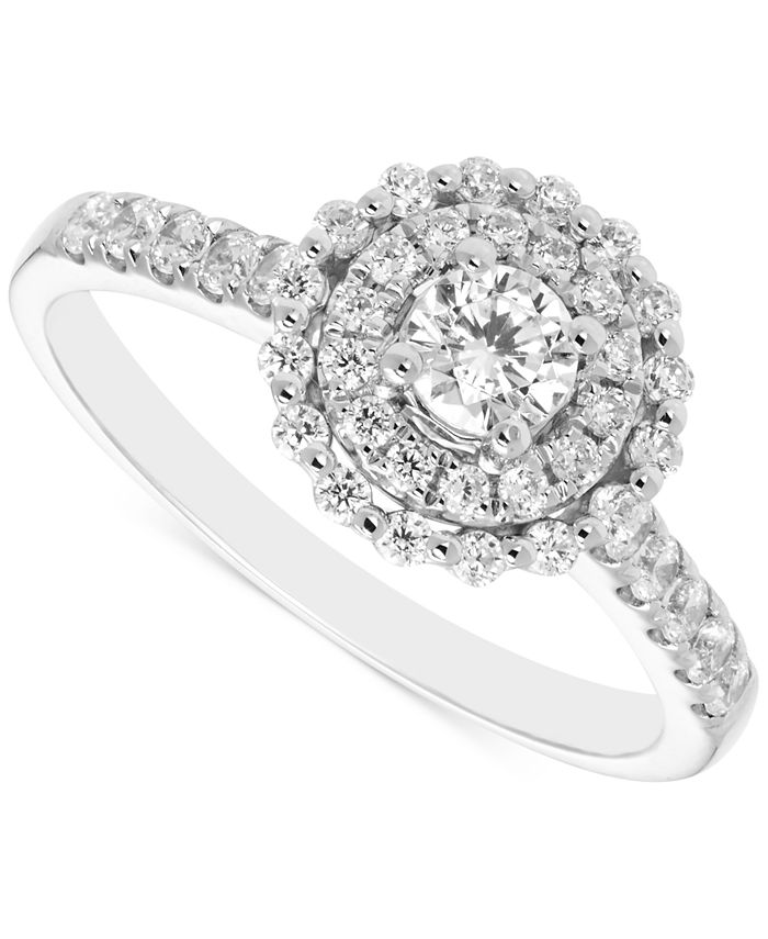Macy's Diamond Double Halo Engagement Ring (5/8 ct. t.w.) in 14k White ...