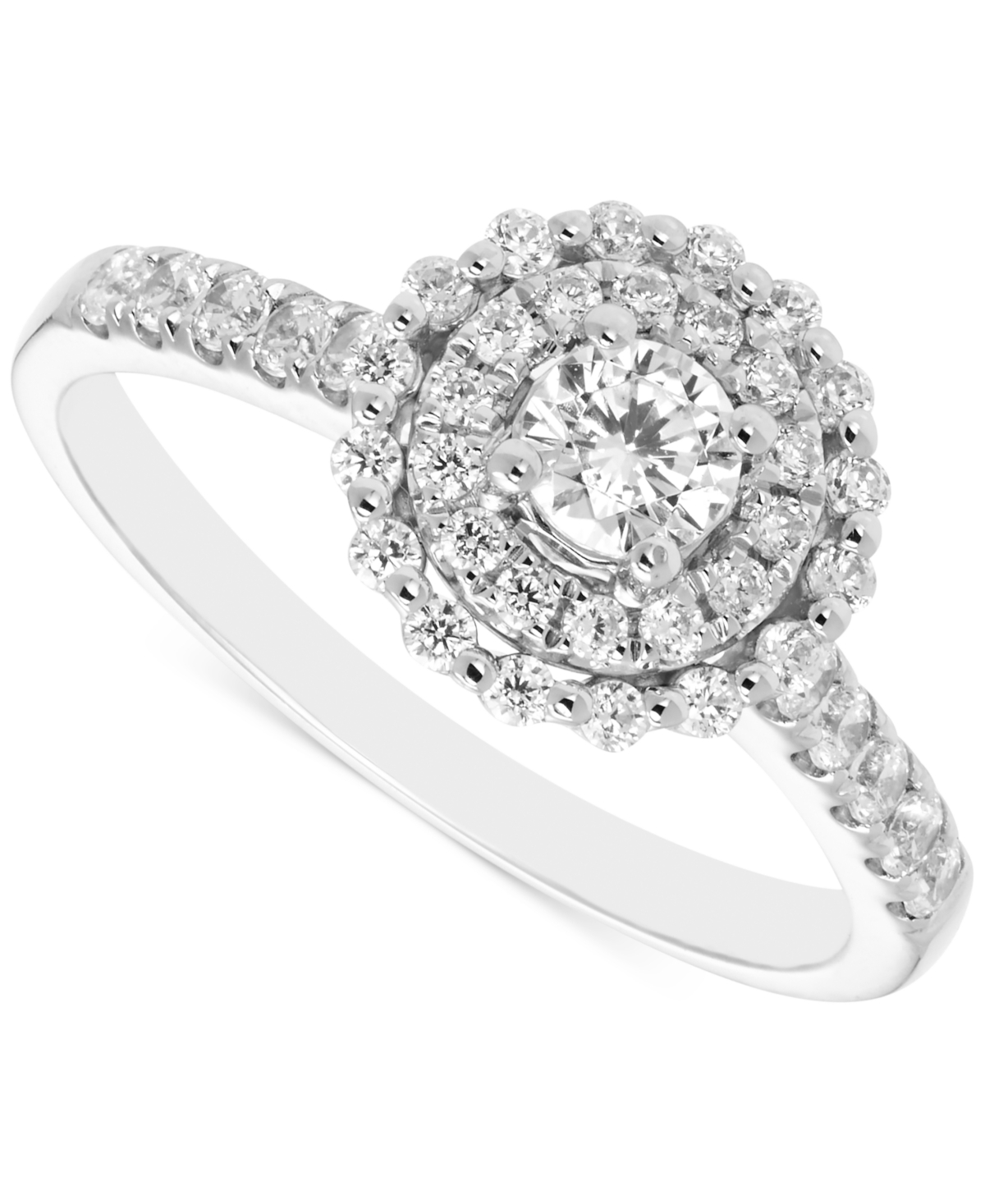 Shop Macy's Diamond Double Halo Engagement Ring (5/8 Ct. T.w.) In 14k White Gold