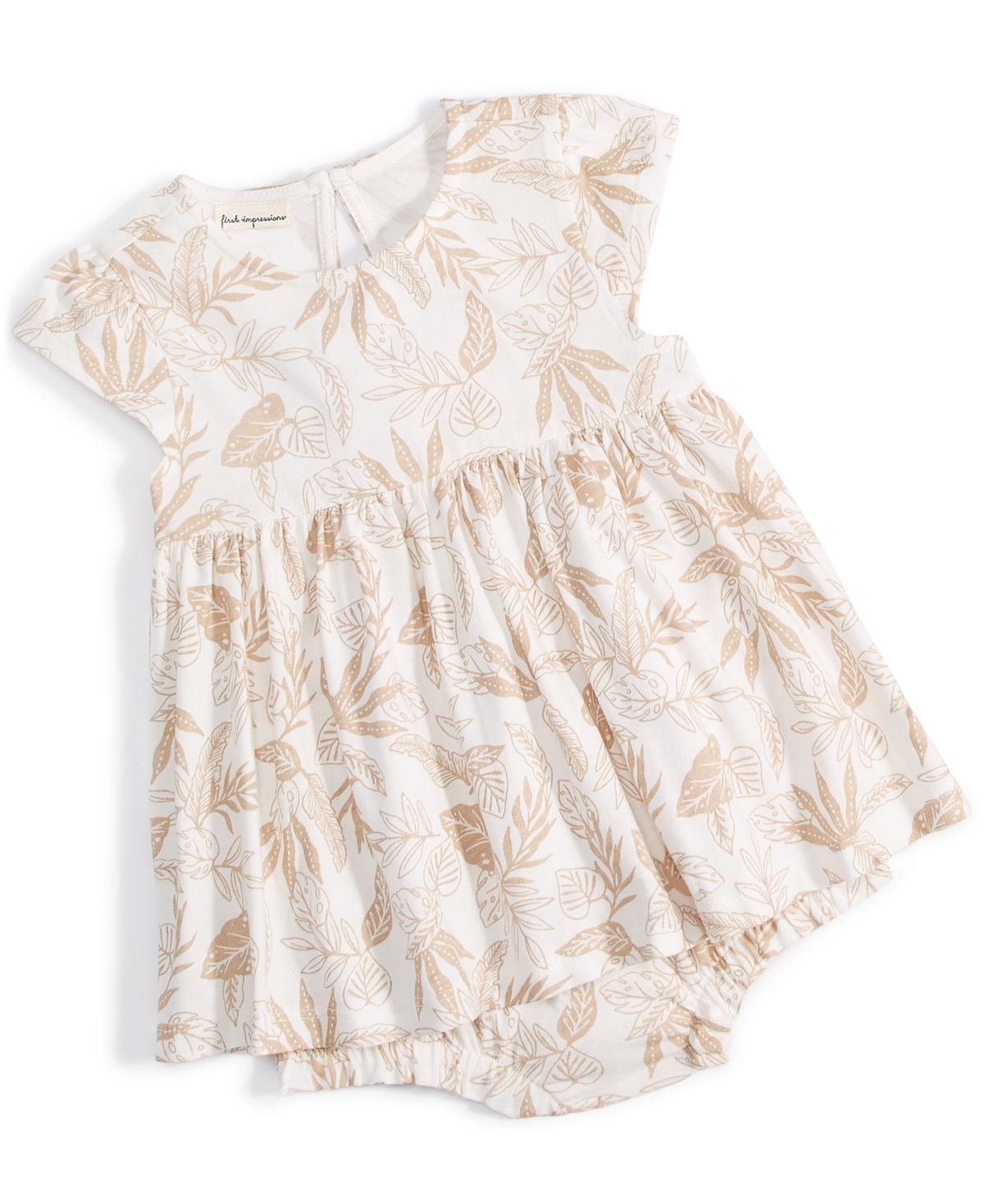 Shop First Impressions Baby Girls Summer Chic Botanical-print Sunsuit, Created For Macy's In Angel White,tan