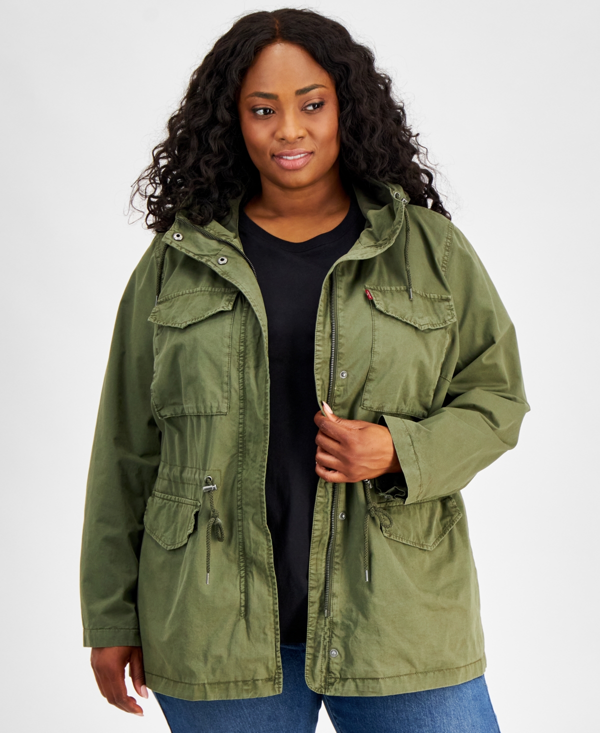 Levi's Plus Size Cotton Hooded Military Zip-front Jacket In Olive