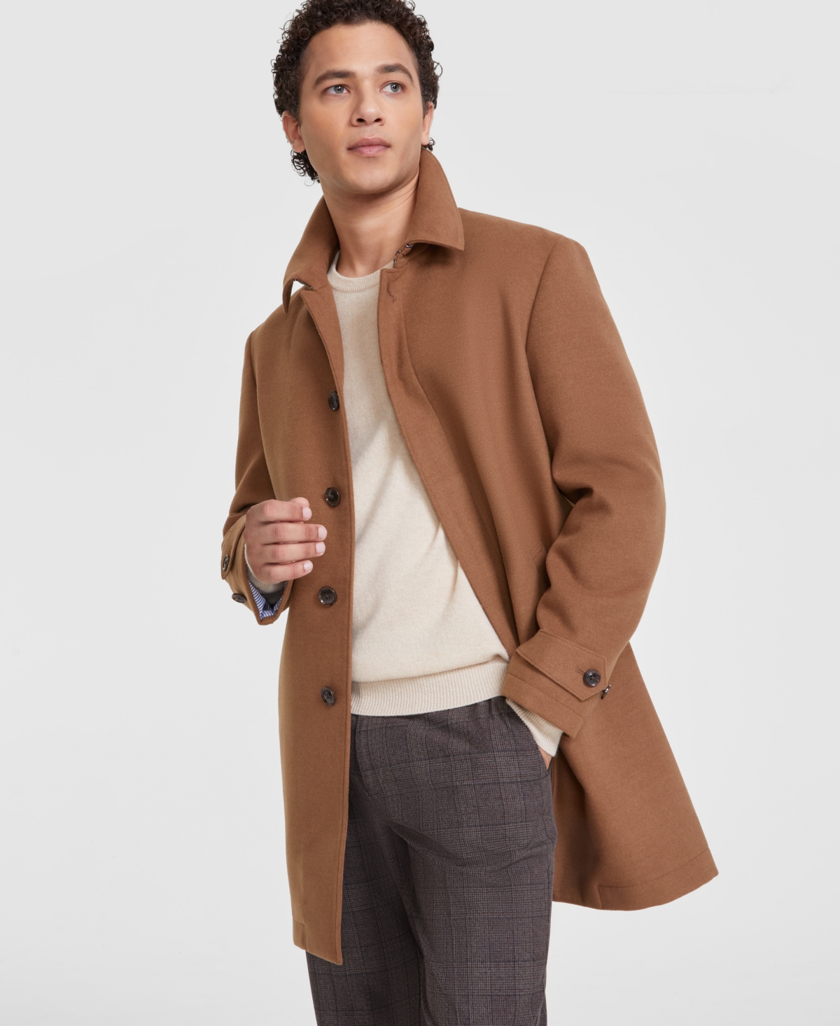 Tommy Hilfiger Men Classic Melange Overcoat In Dark Camel