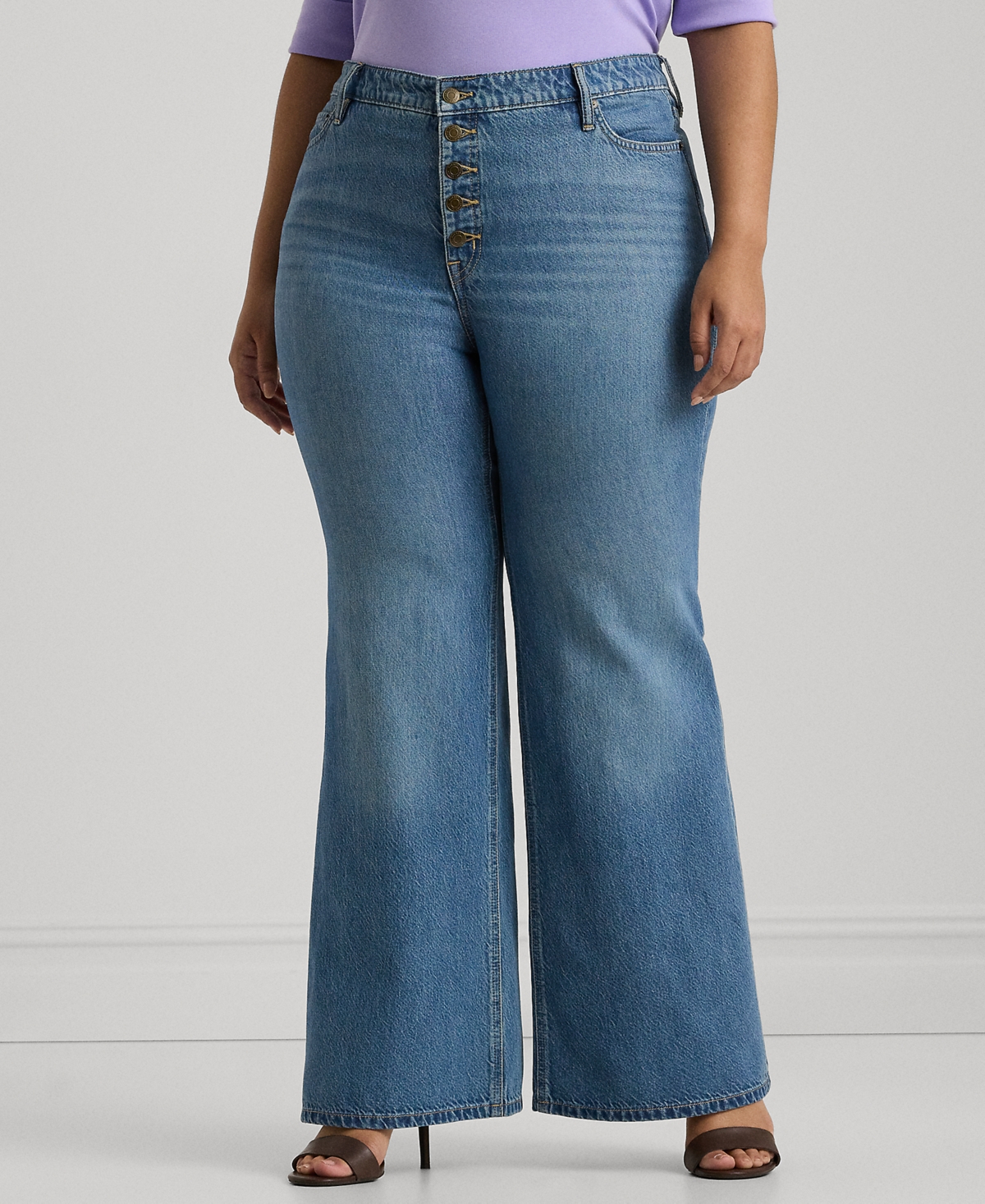 Shop Lauren Ralph Lauren Plus Size High-rise Flare Jeans In Blue Wash