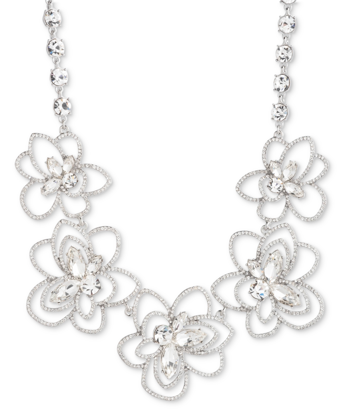 Silver-Tone Pave & Crystal Flower Statement Necklace, 16" + 3" extender - Crystal Wh