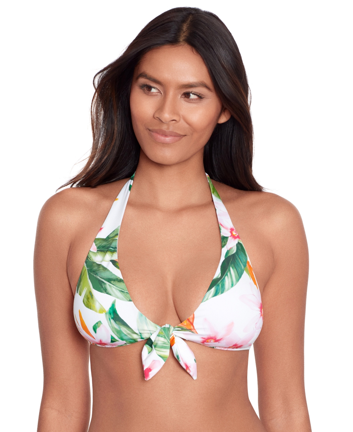Shop Lauren Ralph Lauren Women's Tropical-print Tie-front Bikini Top In Multi