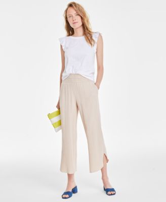On 34th - Women's Cotton Gauze Dolphin-Hem Ankle Pants