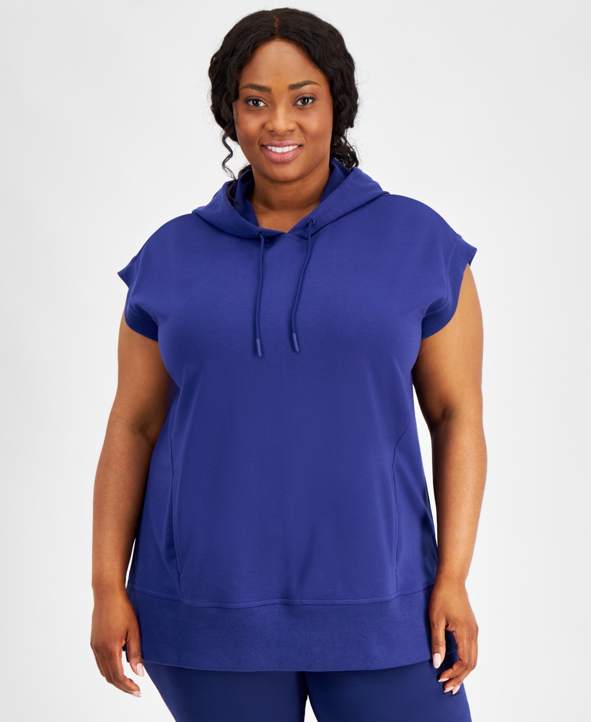 Shop Id Ideology Plus Size Comfort Flow Cap-sleeve Tunic, Created For Macy's In Tartan Blue