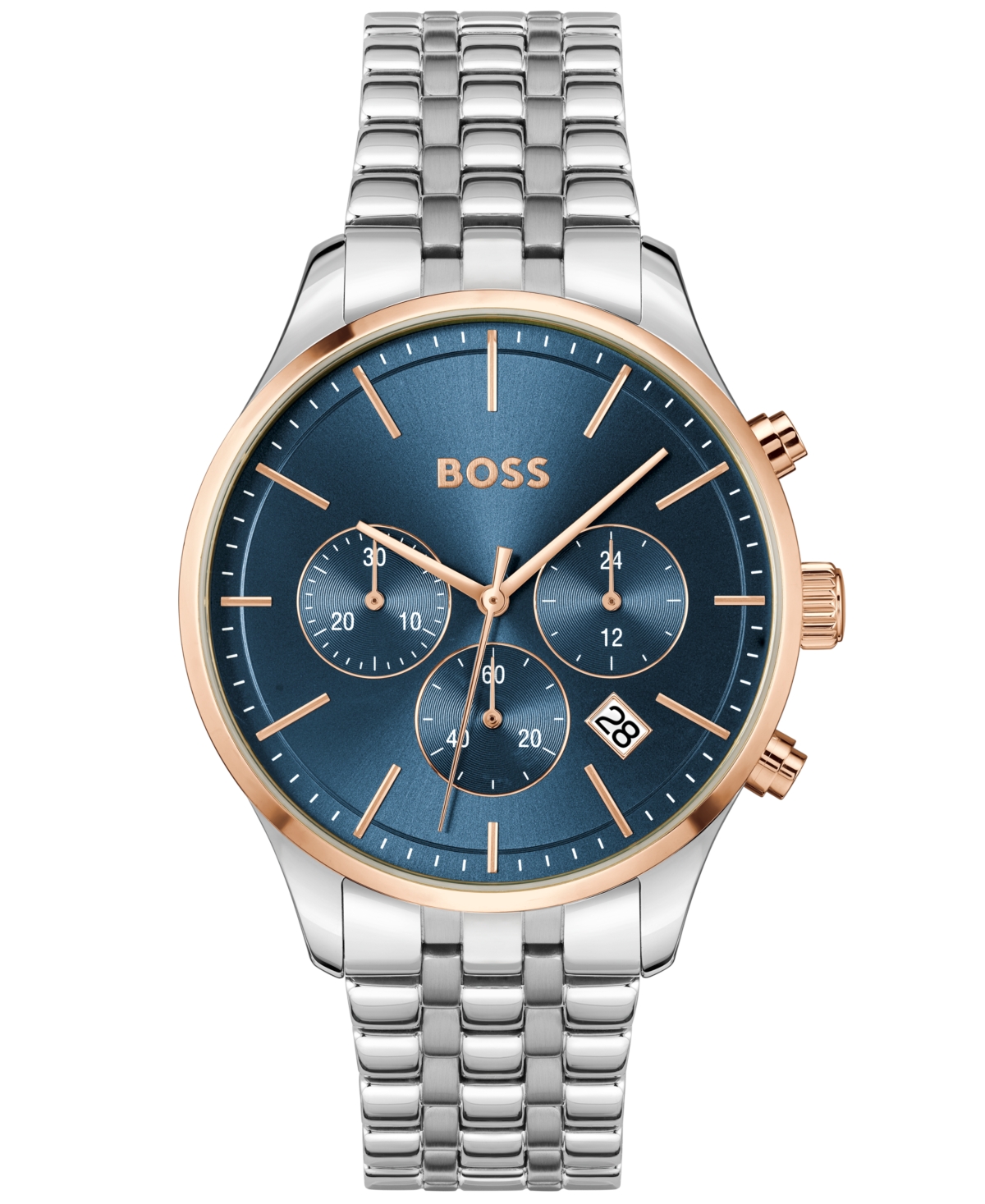 Shop Hugo Boss Men's Chronograph Avery Stainless Steel Bracelet Watch 42mm In Blue Dial
