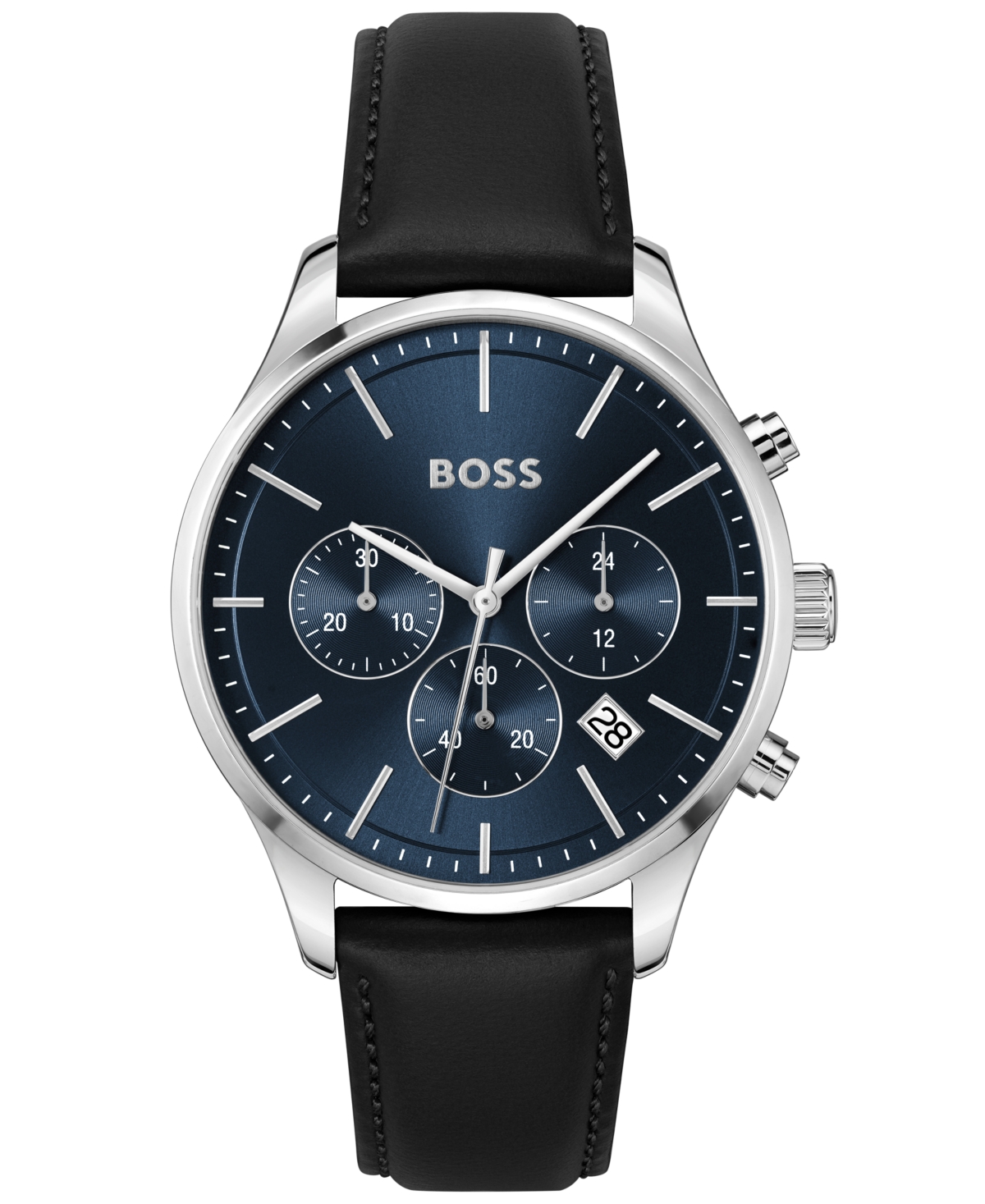 Men's Chronograph Avery Black Leather Strap Watch 42mm - Blue Dial