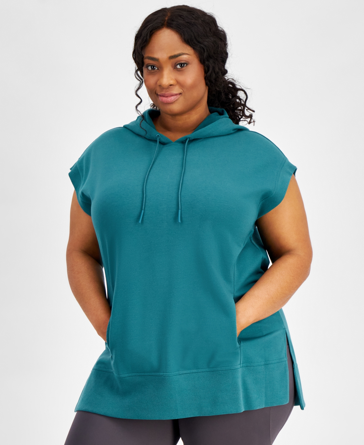 Shop Id Ideology Plus Size Comfort Flow Cap-sleeve Tunic, Created For Macy's In Sequoia