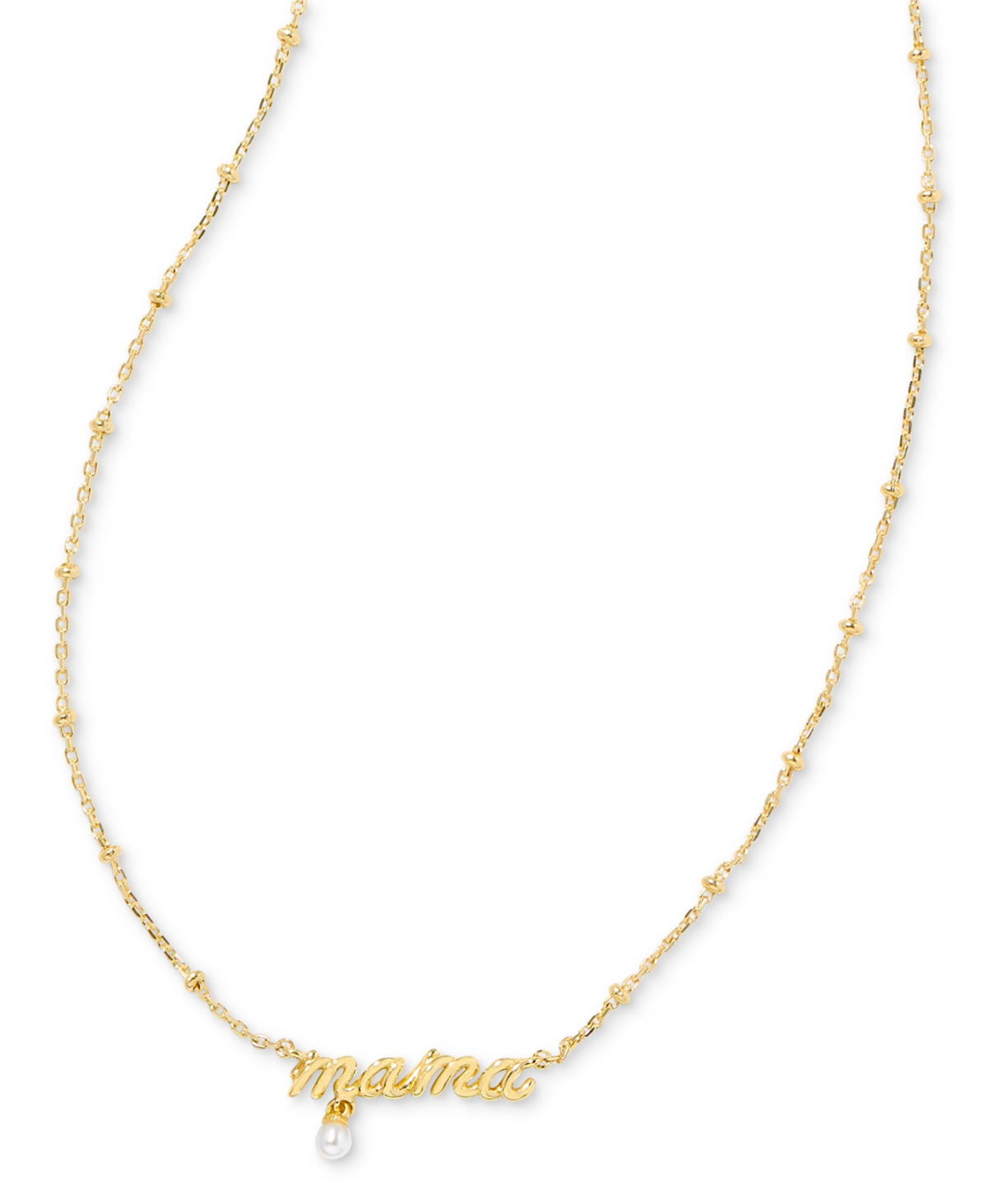 14k Gold-Plated Cultured Freshwater Pearl Mama Script 19" Adjustable Pendant Necklace - Mama/Gold White