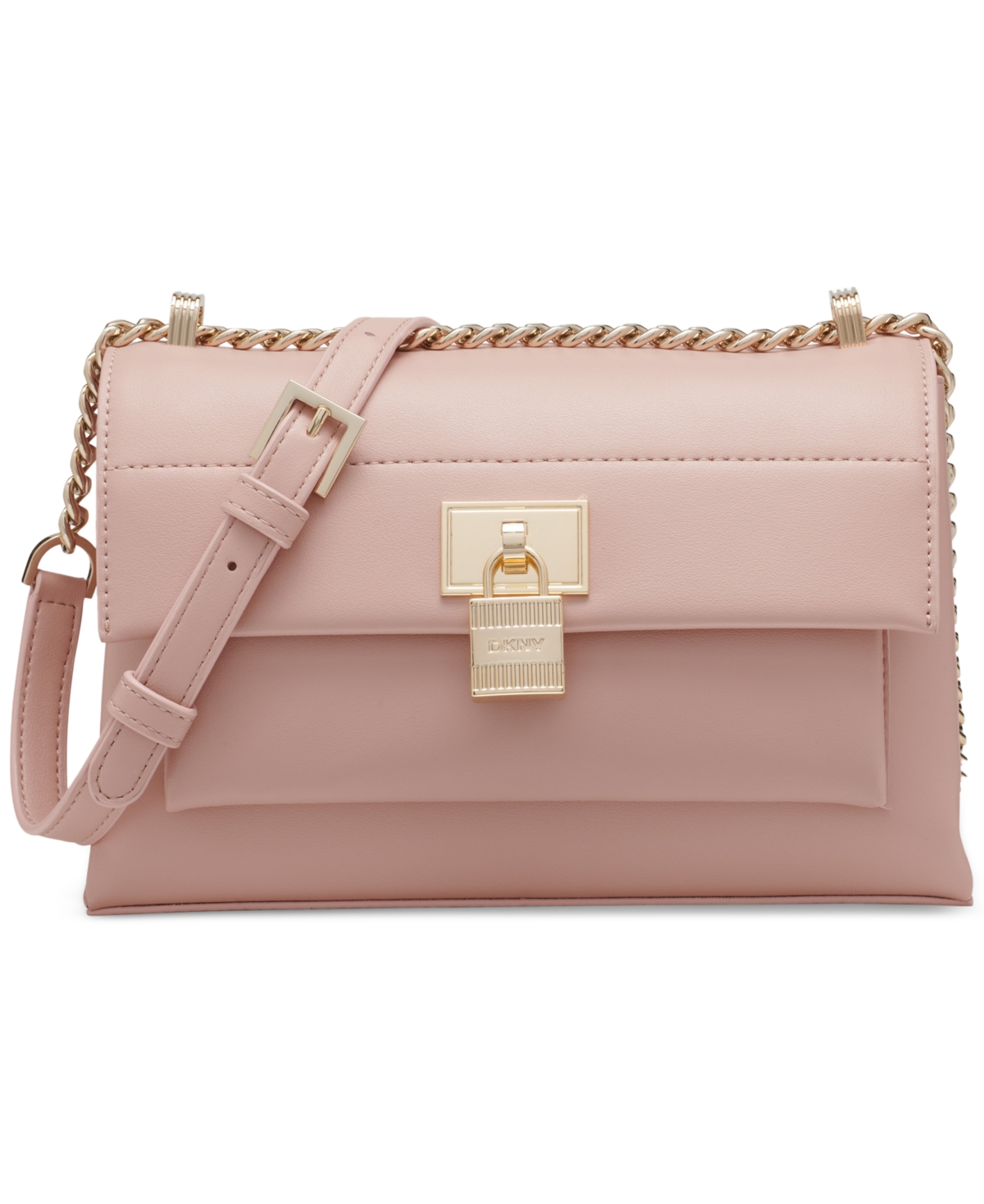 Shop Dkny Evie Small Leather Flap Crossbody In Cameo