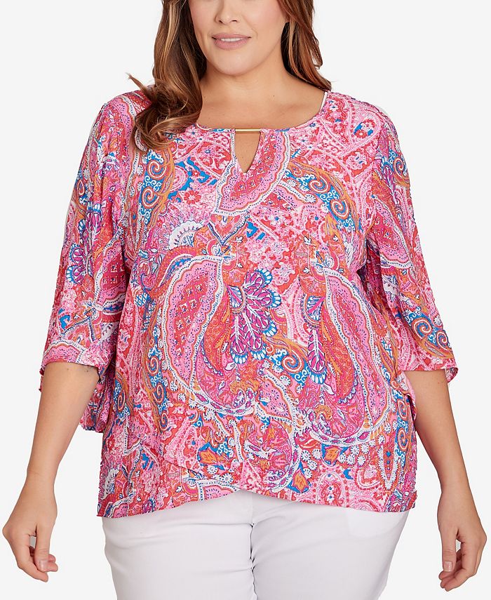 Ruby Rd. Plus Size Gauze Paisley Top - Macy's