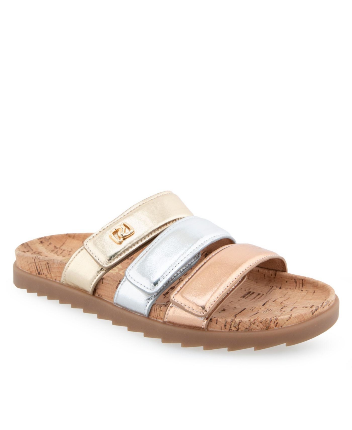 Shop Aerosoles Women's Lee Moulded Footbed Sandals In Rose Gold Leather