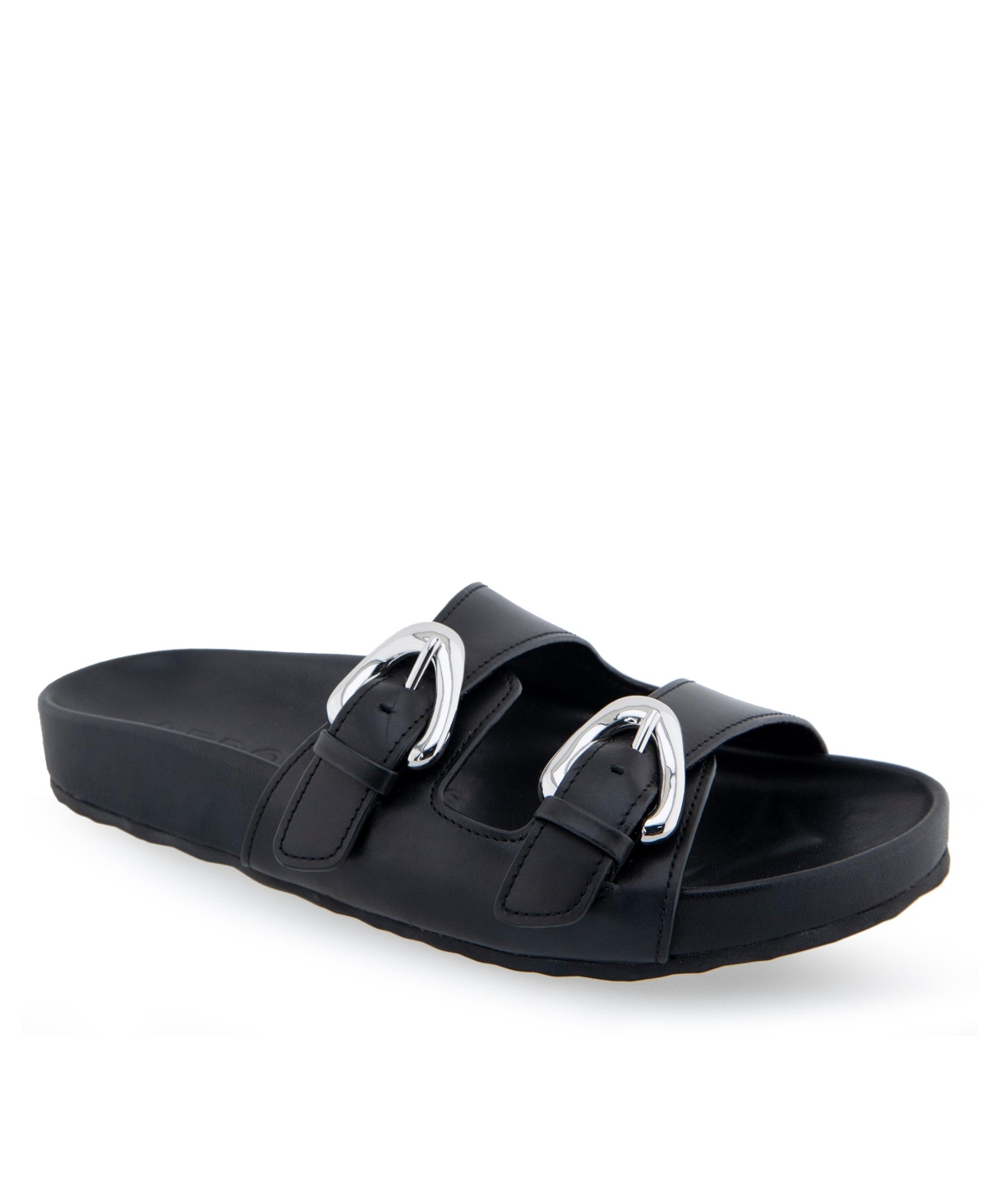 Shop Aerosoles Women's Link Moulded Footbed Sandals In Black Leather