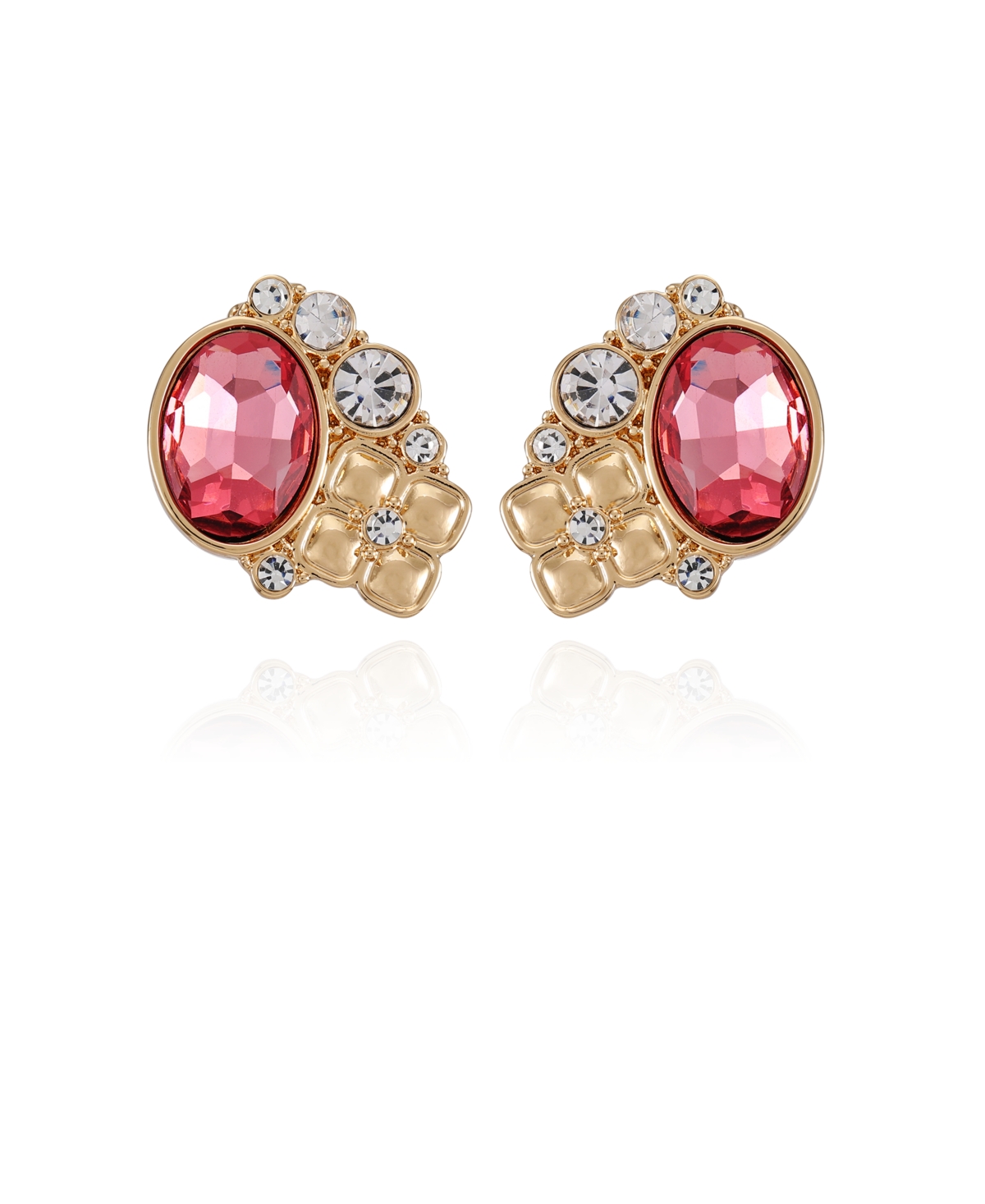 Gold-Tone Rose Glass Stone Clip On Earrings - Gold