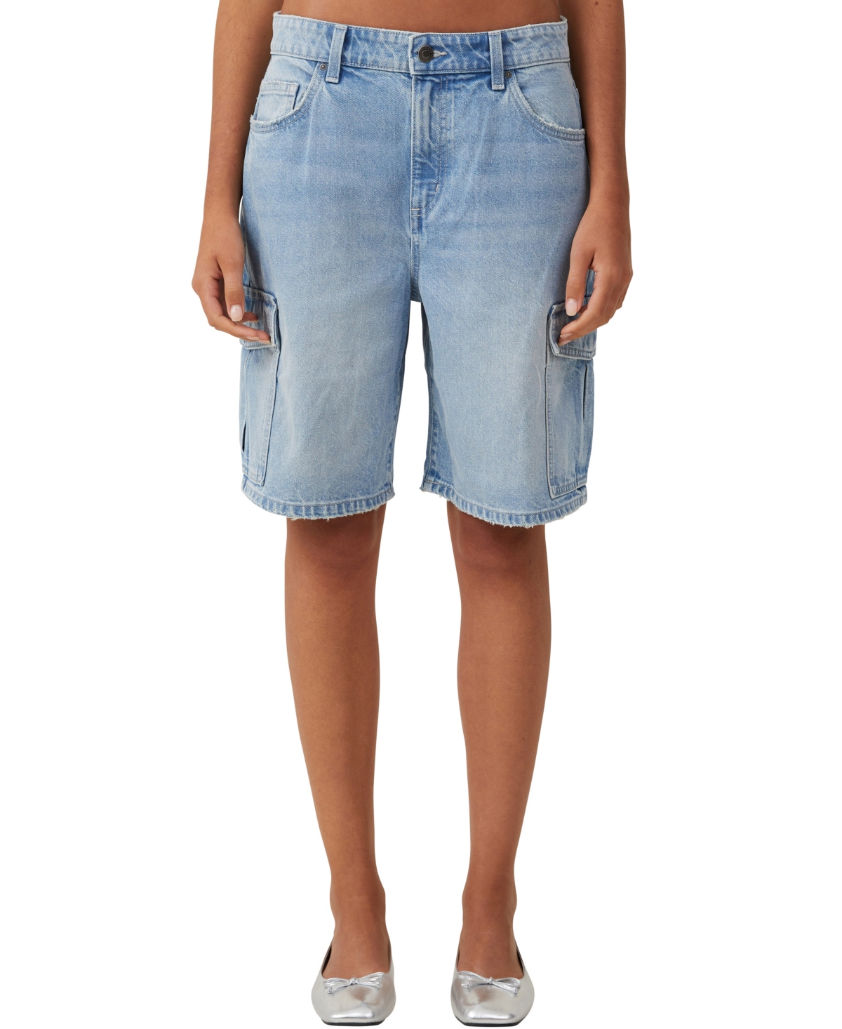 Shop Cotton On Women's Super Baggy Cargo Denim Jort Shorts In Cloud Blue