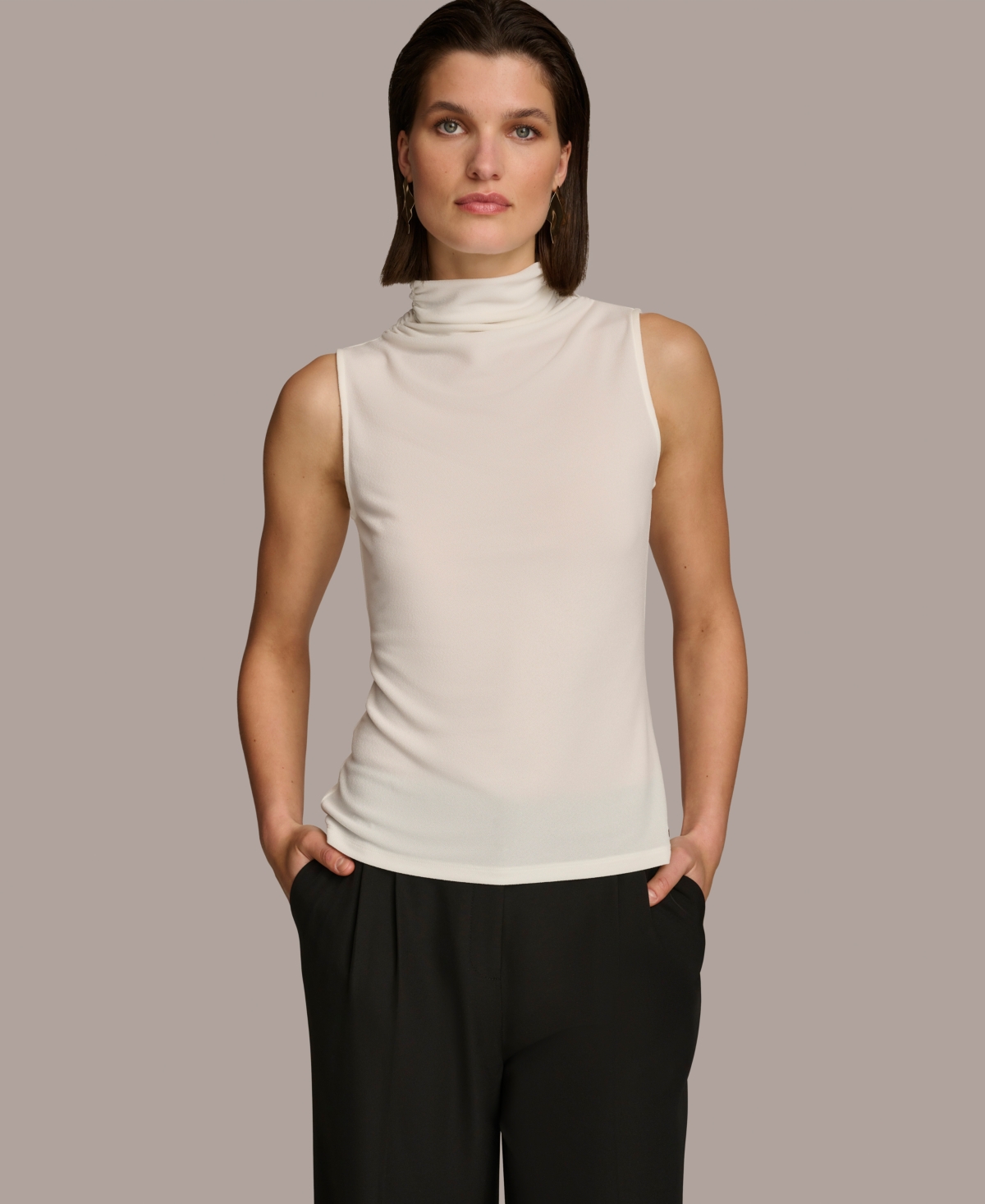 Donna Karan Women's Mock Neck Sleeveless Top - Black