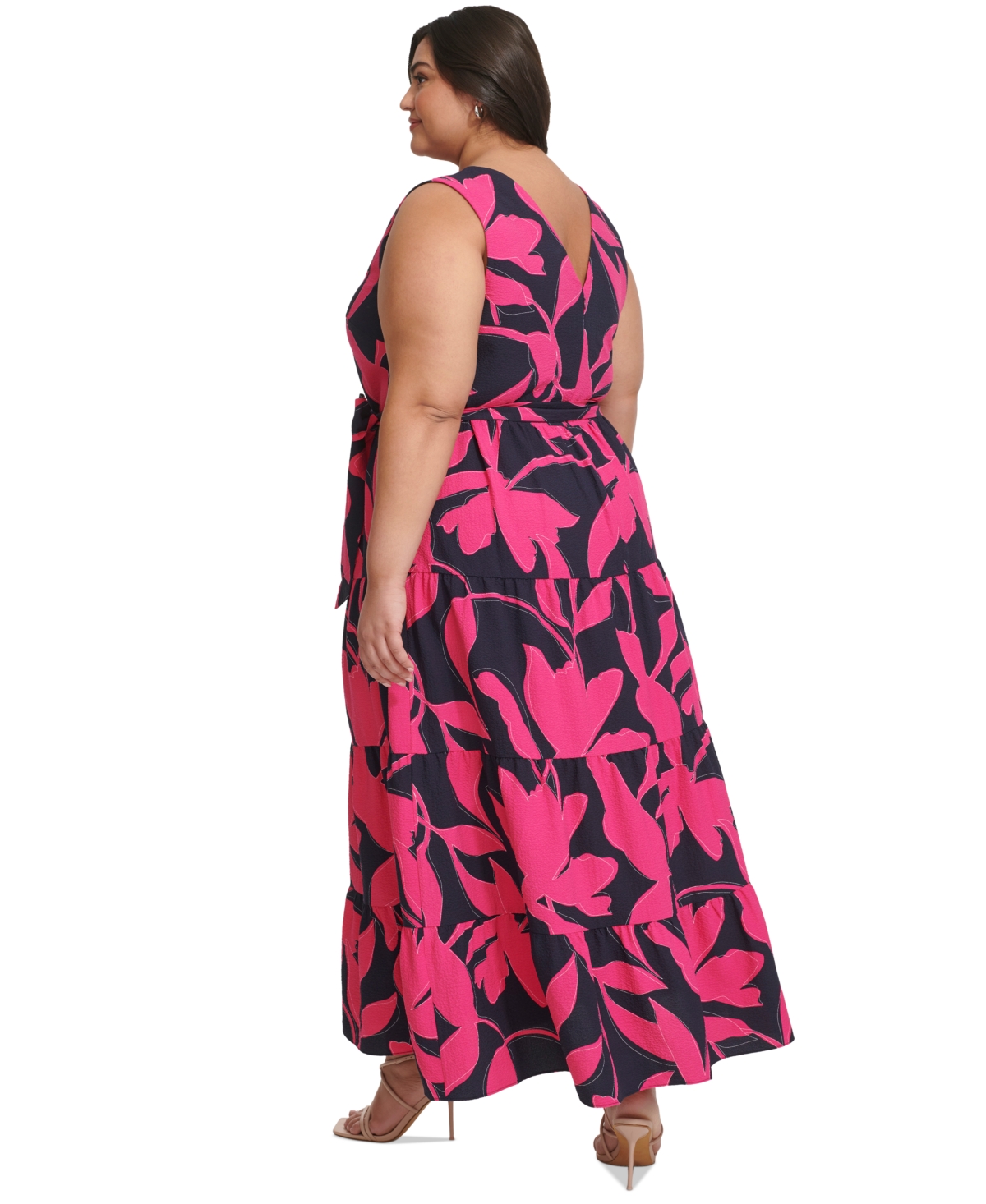 Dkny Plus Size Printed Fit & Flare Maxi Dress -Pink