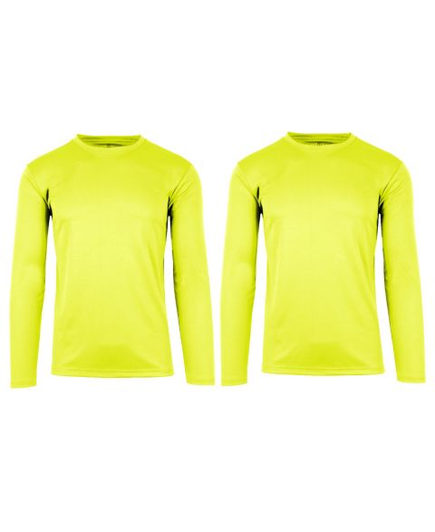 Мужские футболки Galaxy By Harvic Long Sleeve Moisture-Wicking Performance Crew Neck Tee -2 Pack, цвет: Неоновый зелёный