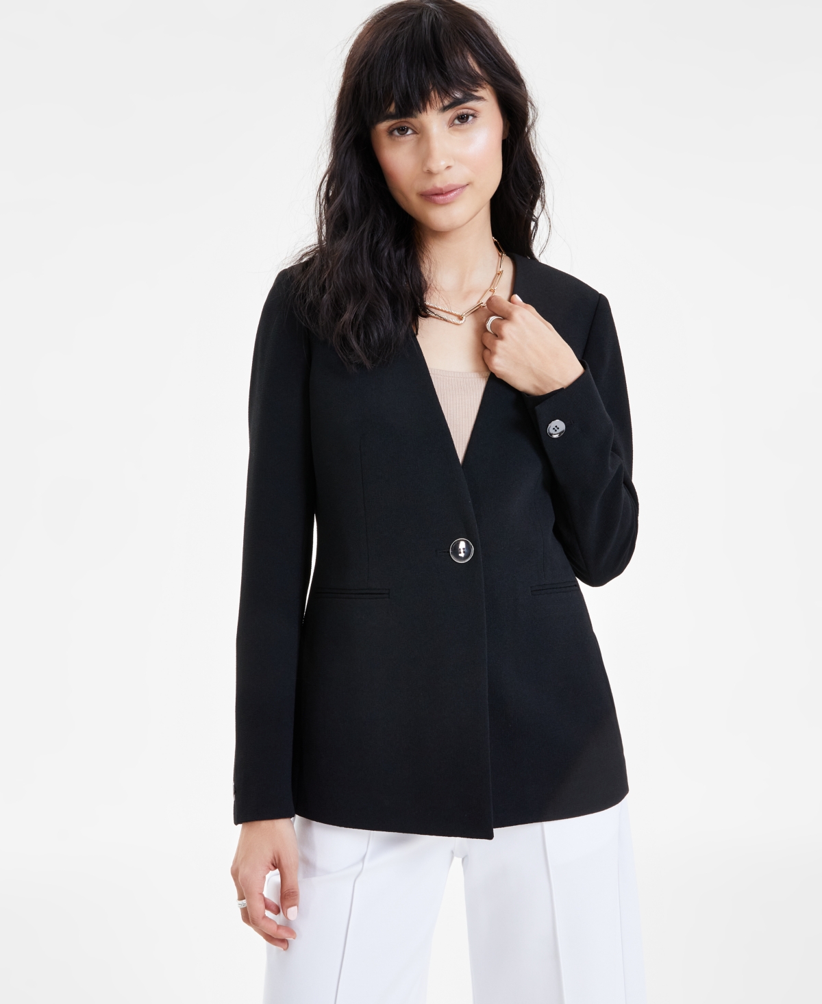 Women's Textured Crepe Blazer, Created for Macy's - French Blue